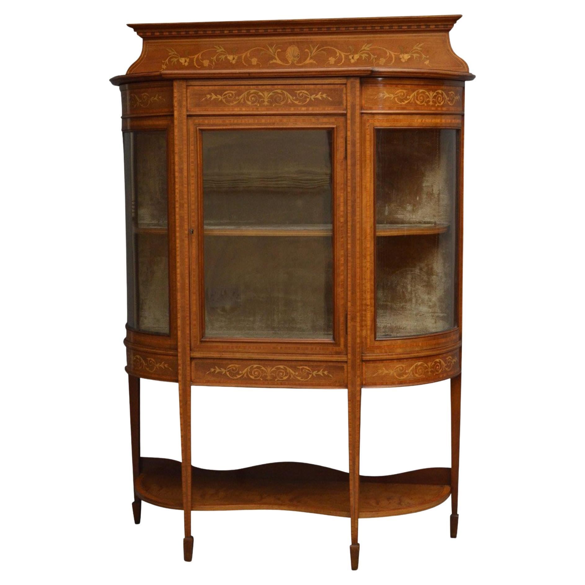 Low Edwardian Inlaid Display Cabinet For Sale