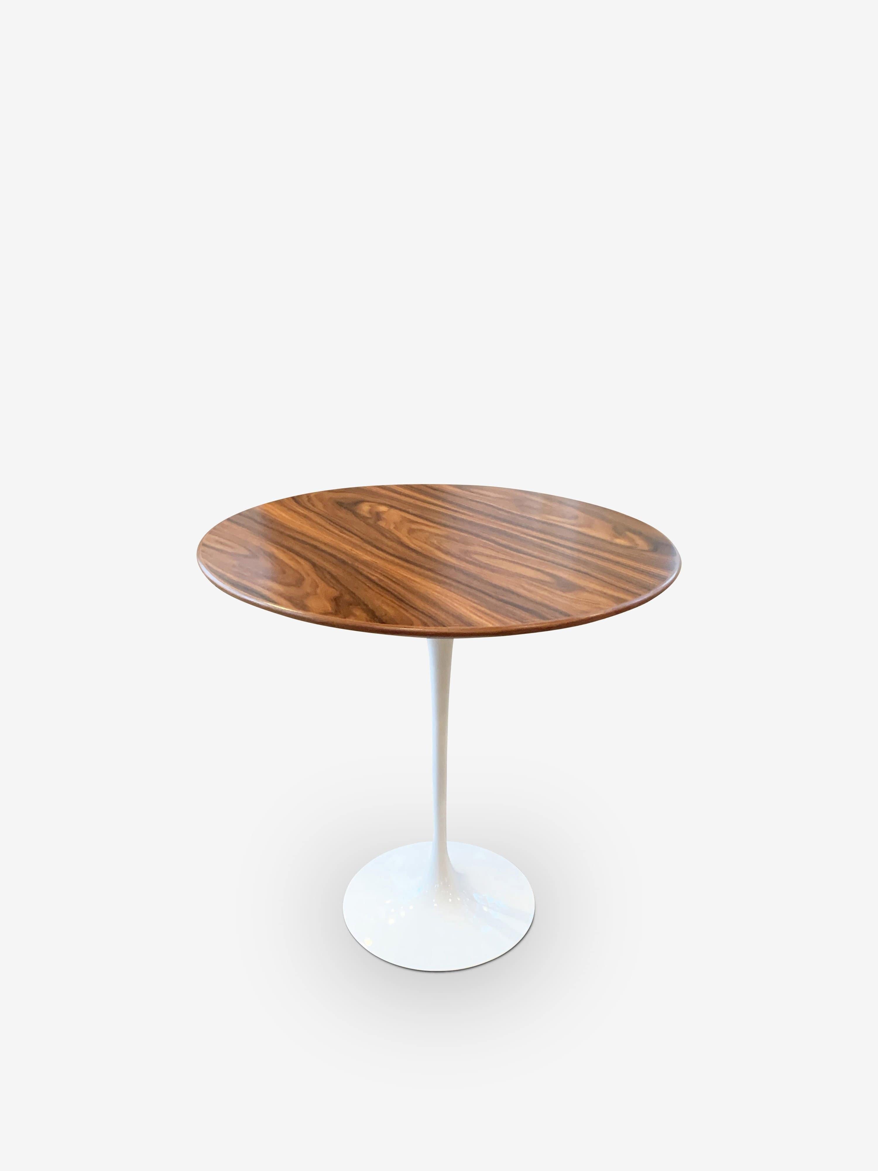 American Low Eero Saarinen Small Round Table with Rosewood Top & White Base For Sale