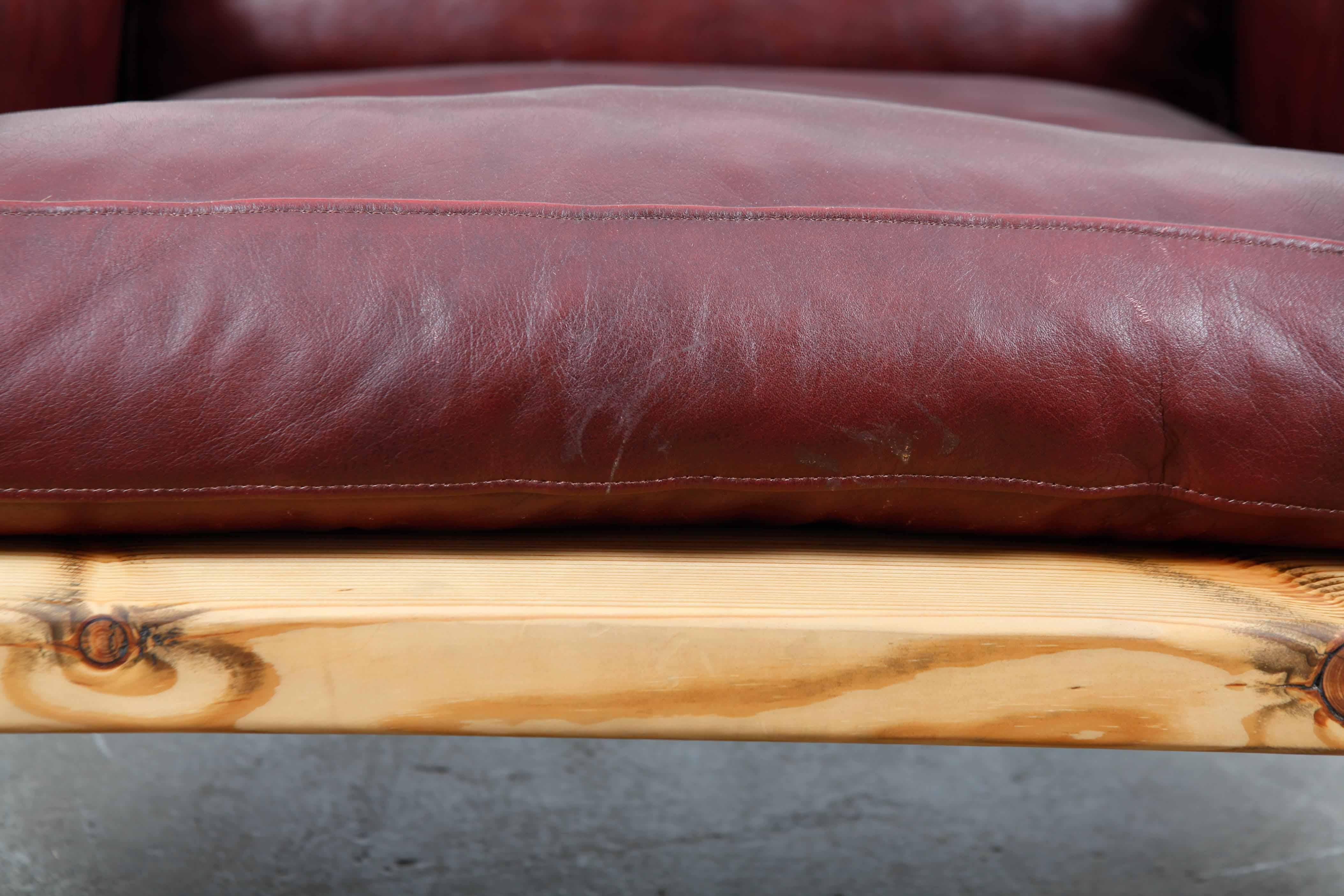 Low Finnish Lounge Chair by Hannu Jyräs in Solid Pine with Original Leather 2