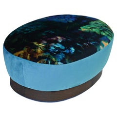 Low Footstool Ottoman with Solid Hardwood Base and Flared Upholstered Top