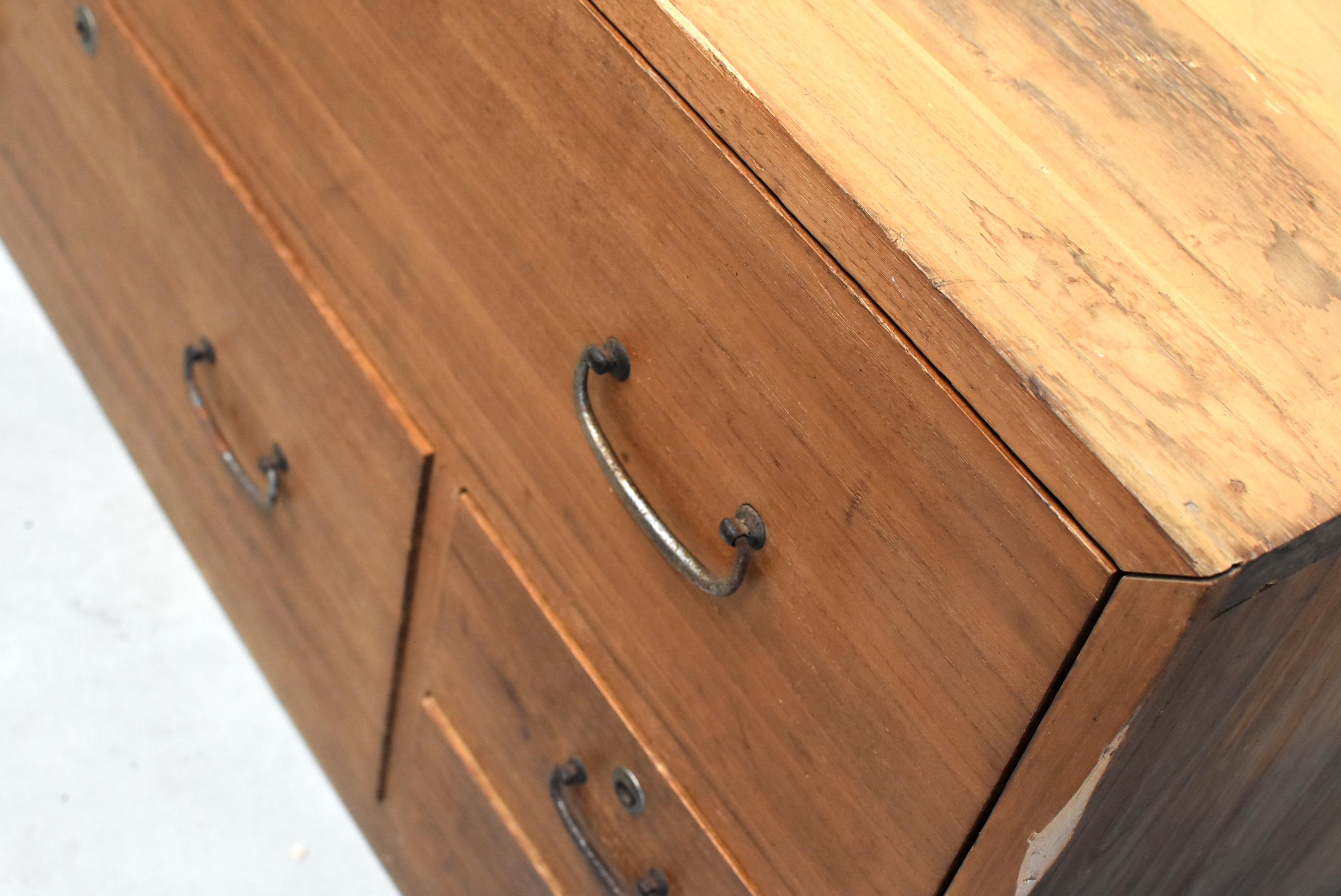 Low Four-Drawer Japanese Tansu Chest in Natural Finish 7