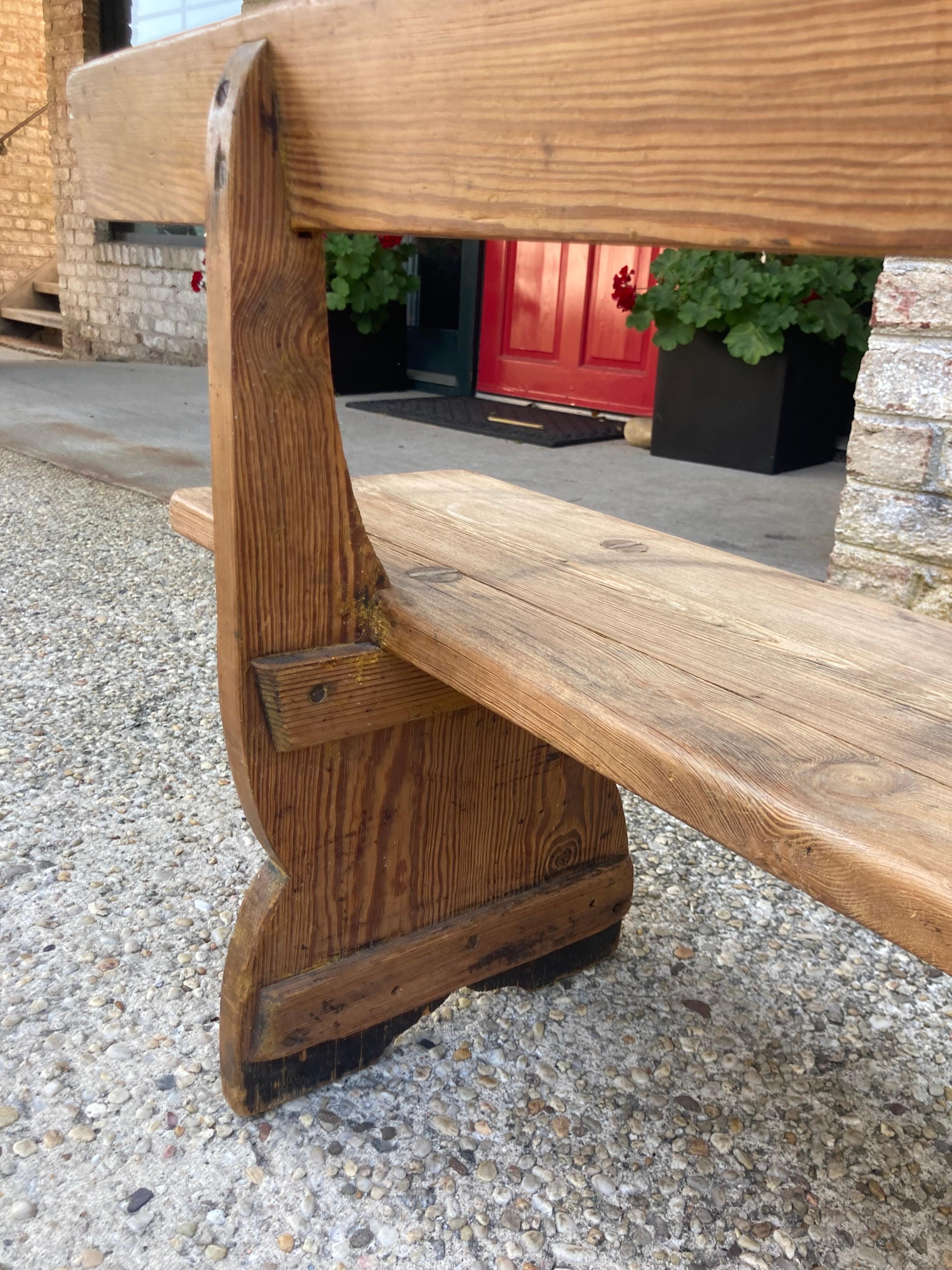 Low French Bench with Back In Good Condition In East Hampton, NY