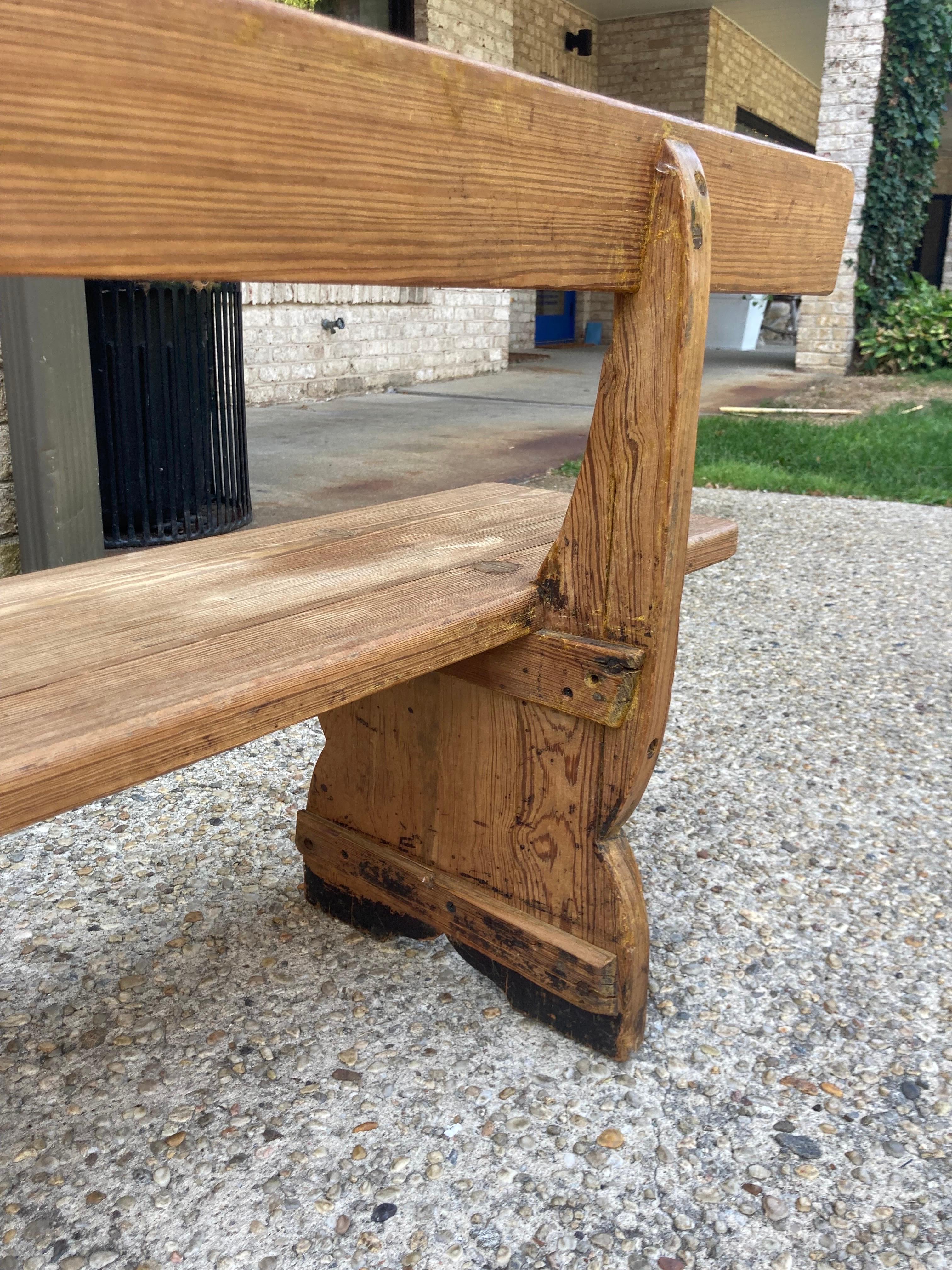 20th Century Low French Bench with Back
