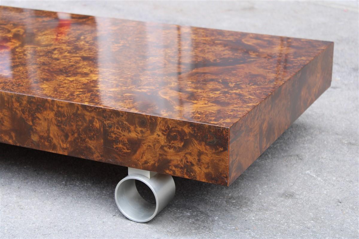 Late 20th Century Low French Coffee Table Briar Walnut Satin Metal Feet Paul Evans Style, 1970 For Sale