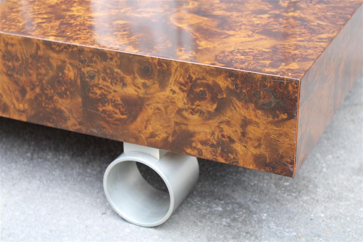 Low French Coffee Table Briar Walnut Satin Metal Feet Paul Evans Style, 1970 For Sale 1