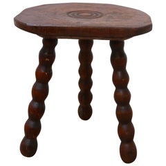 Retro Low French Midcentury Wooden Bobbin Stool or Side Table