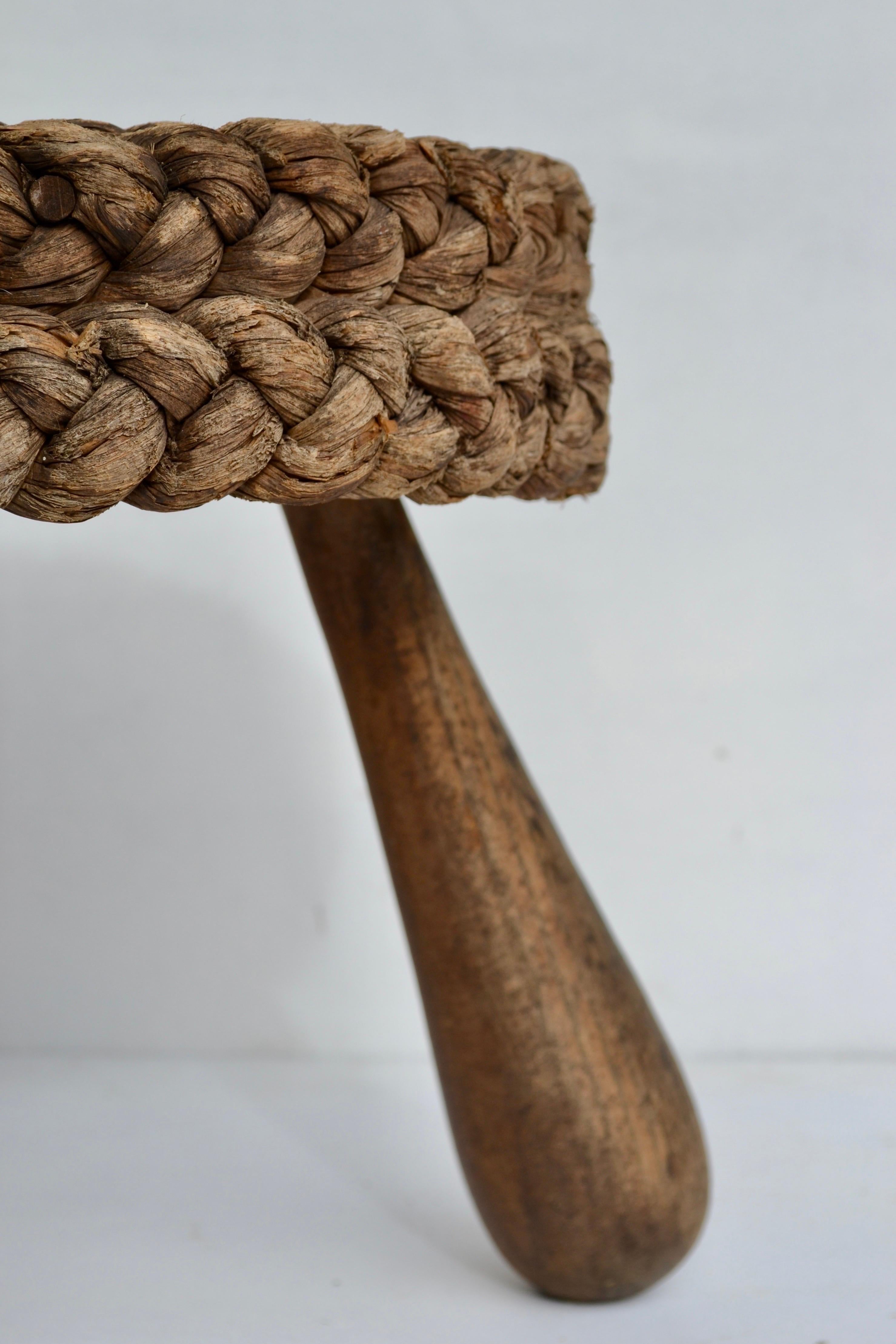 Raffia Low French Shepherd’s Stool by Adrien Audoux & Frida Minet, 1950s For Sale