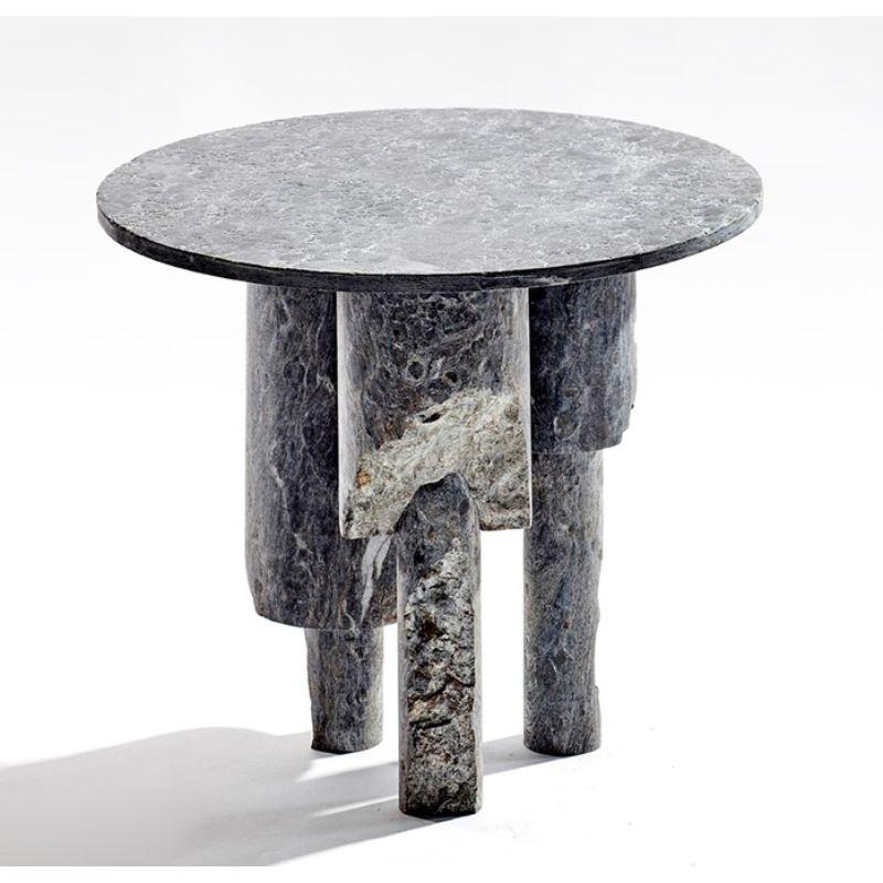 Contemporary Low Game of Stone Side Table, Black Silver by Josefina Munoz For Sale