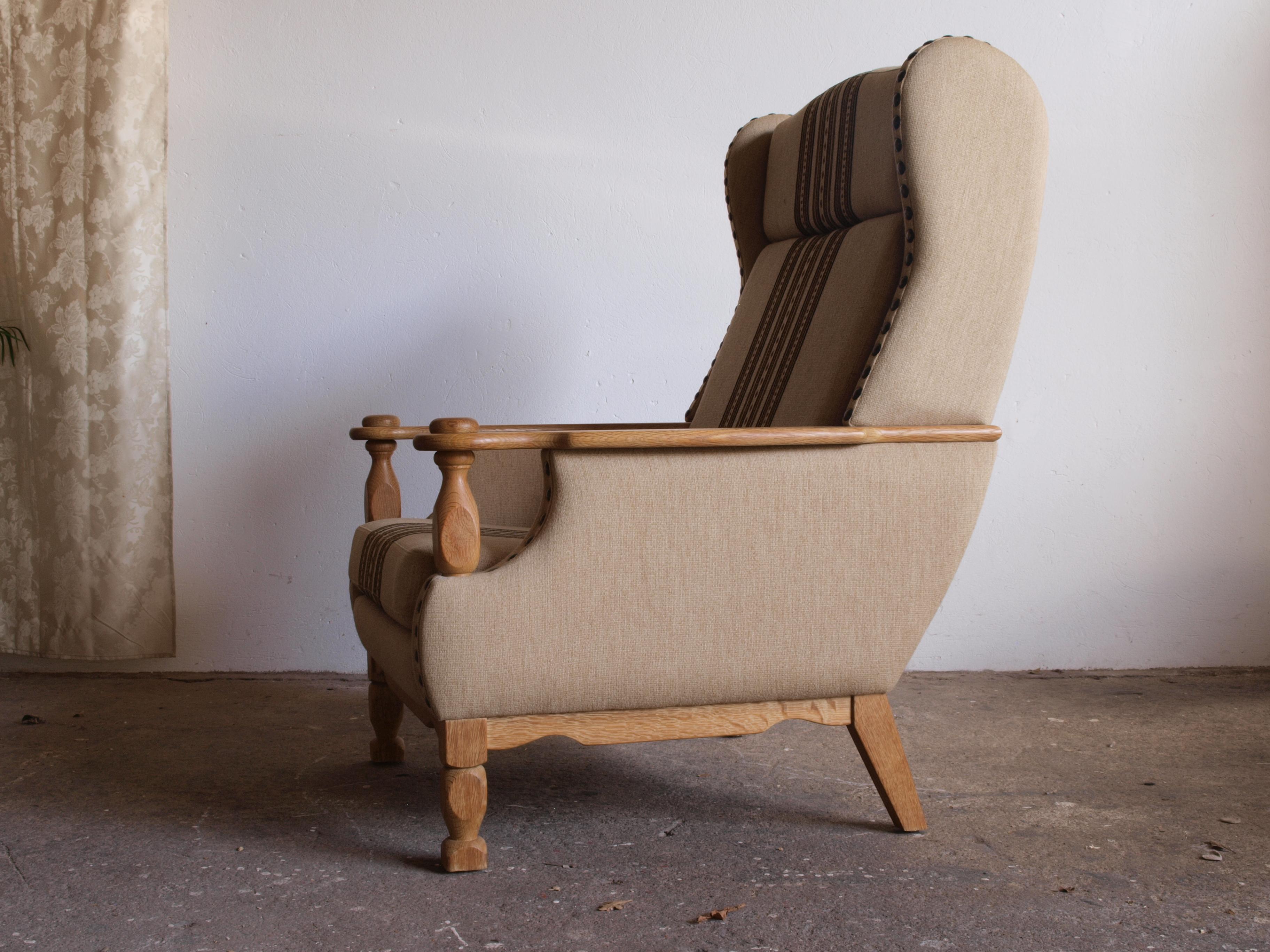 Low & High Back Lounge Chairs in Oak attributed to Henning Kjærnulf, 1960s, Set  For Sale 4