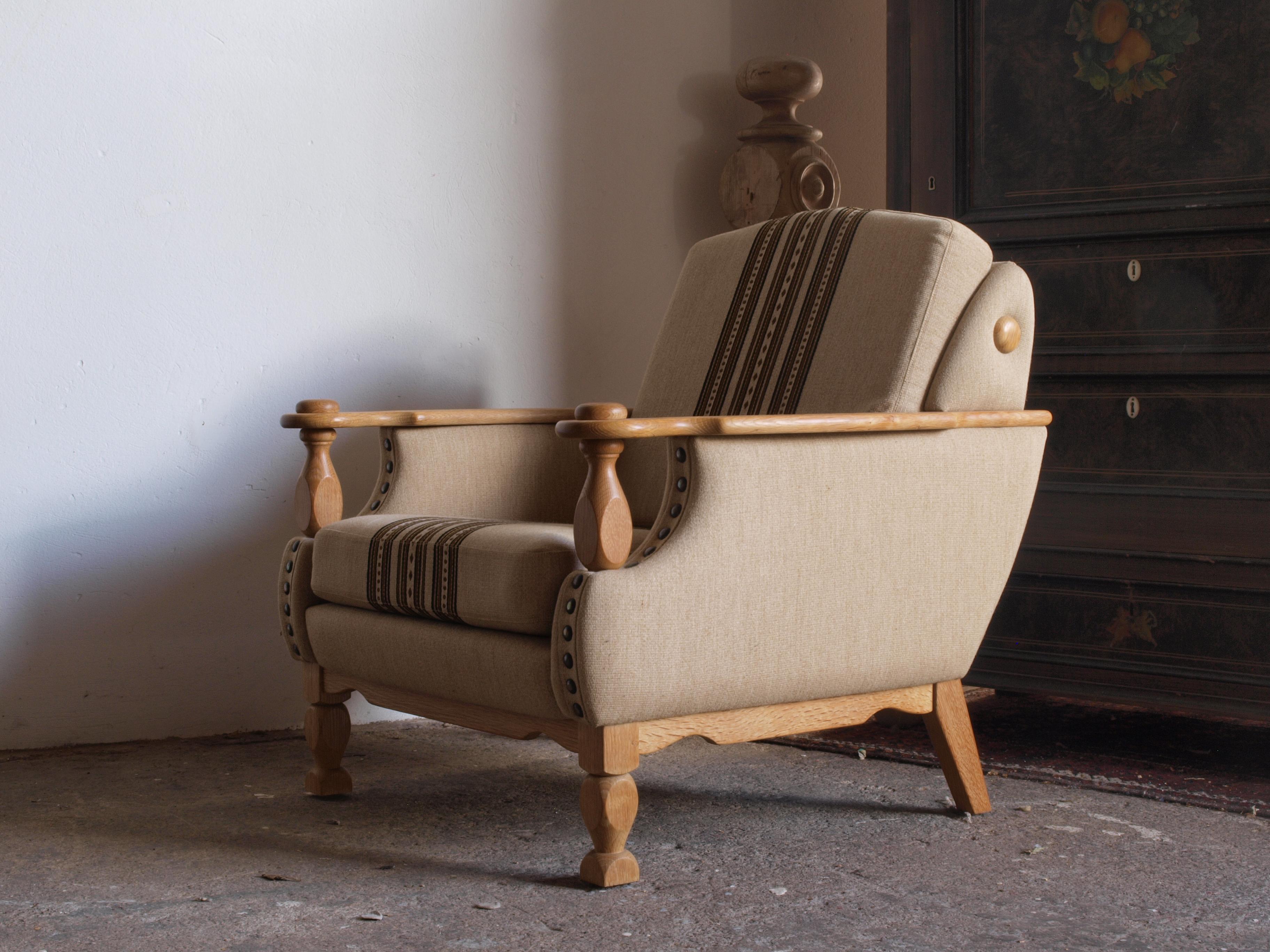 Low & High Back Lounge Chairs in Oak attributed to Henning Kjærnulf, 1960s, Set  For Sale 6