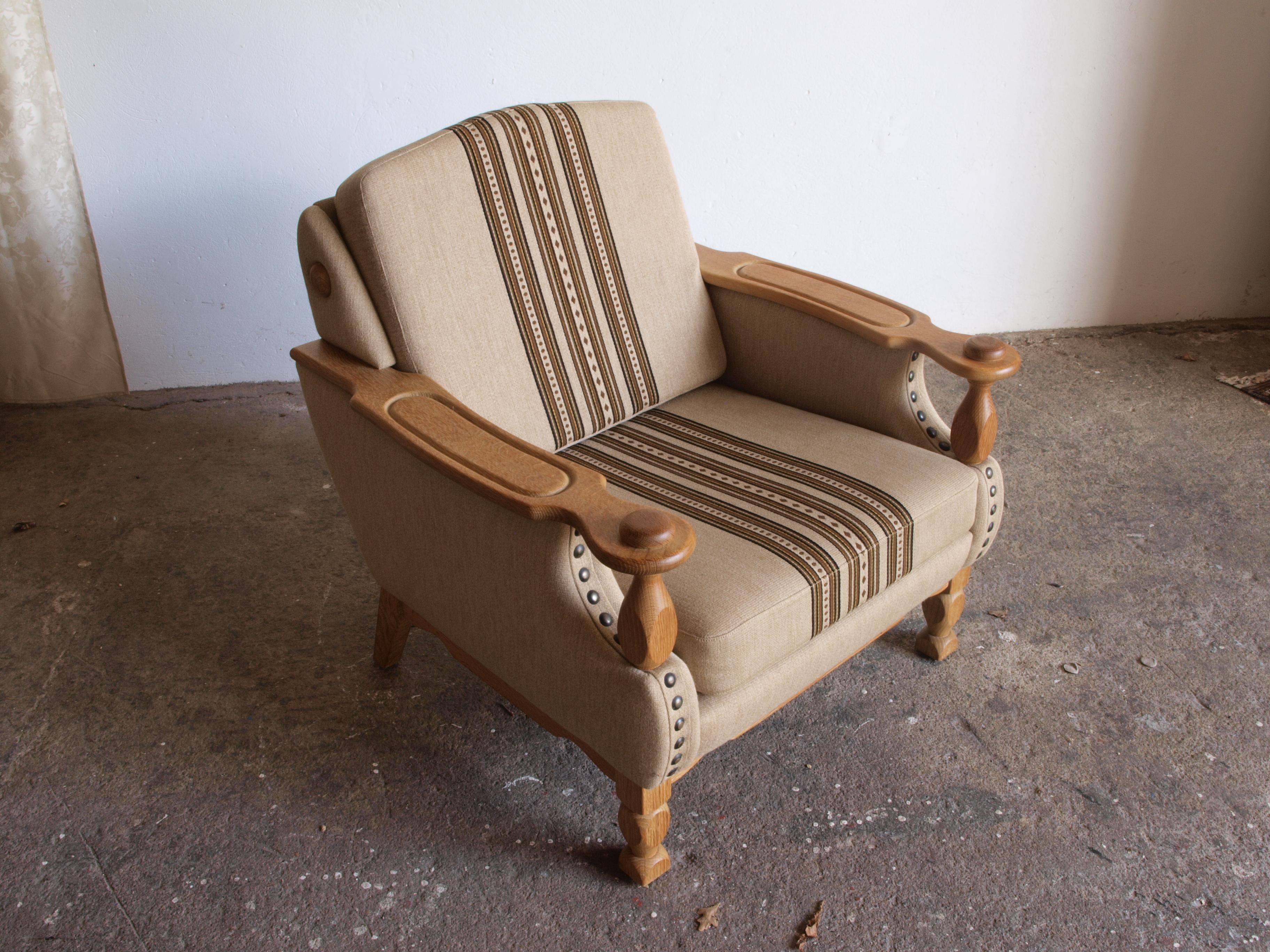 Low & High Back Lounge Chairs in Oak attributed to Henning Kjærnulf, 1960s, Set  For Sale 8