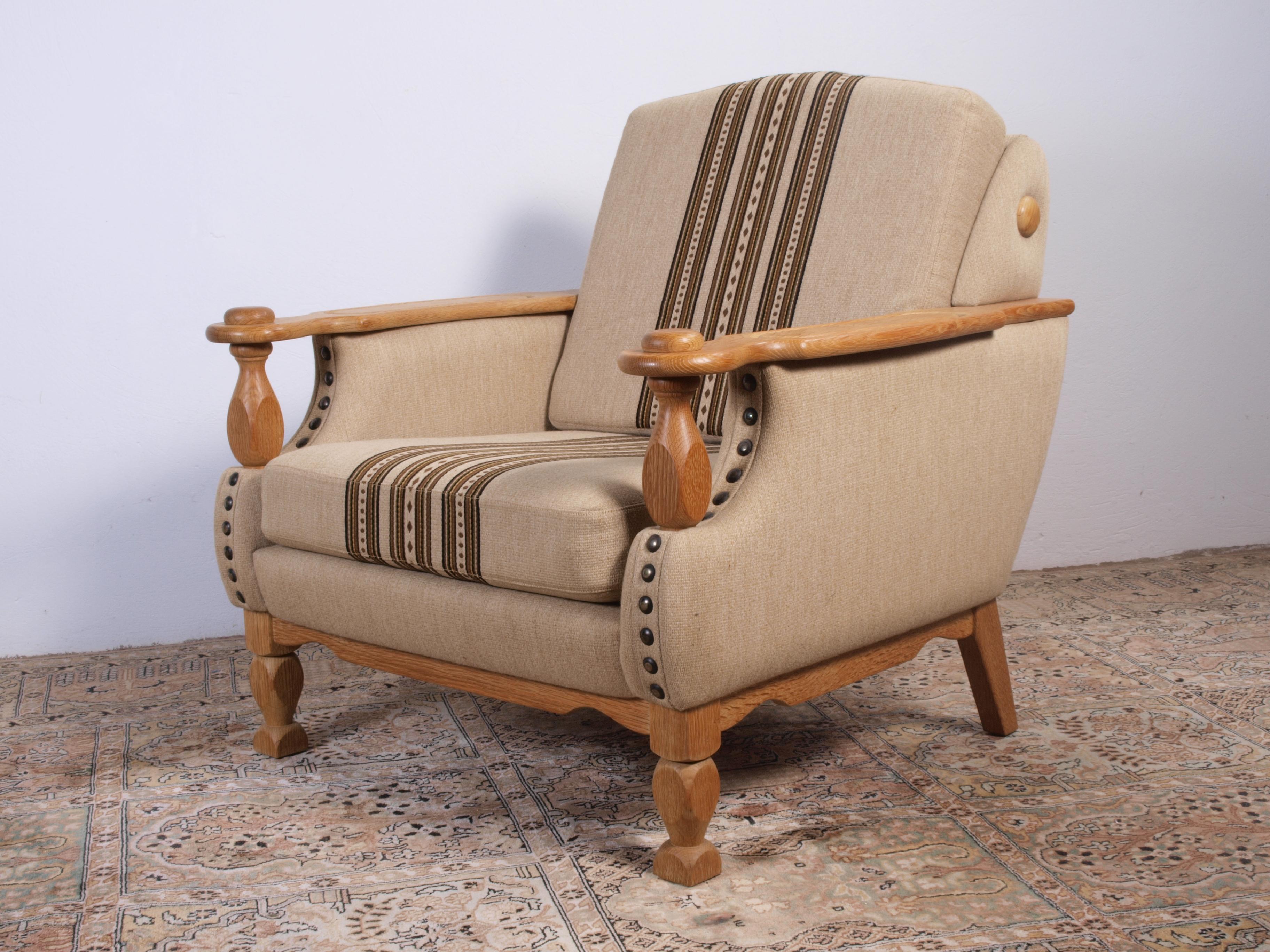 Low & High Back Lounge Chairs in Oak attributed to Henning Kjærnulf, 1960s, Set  For Sale 11