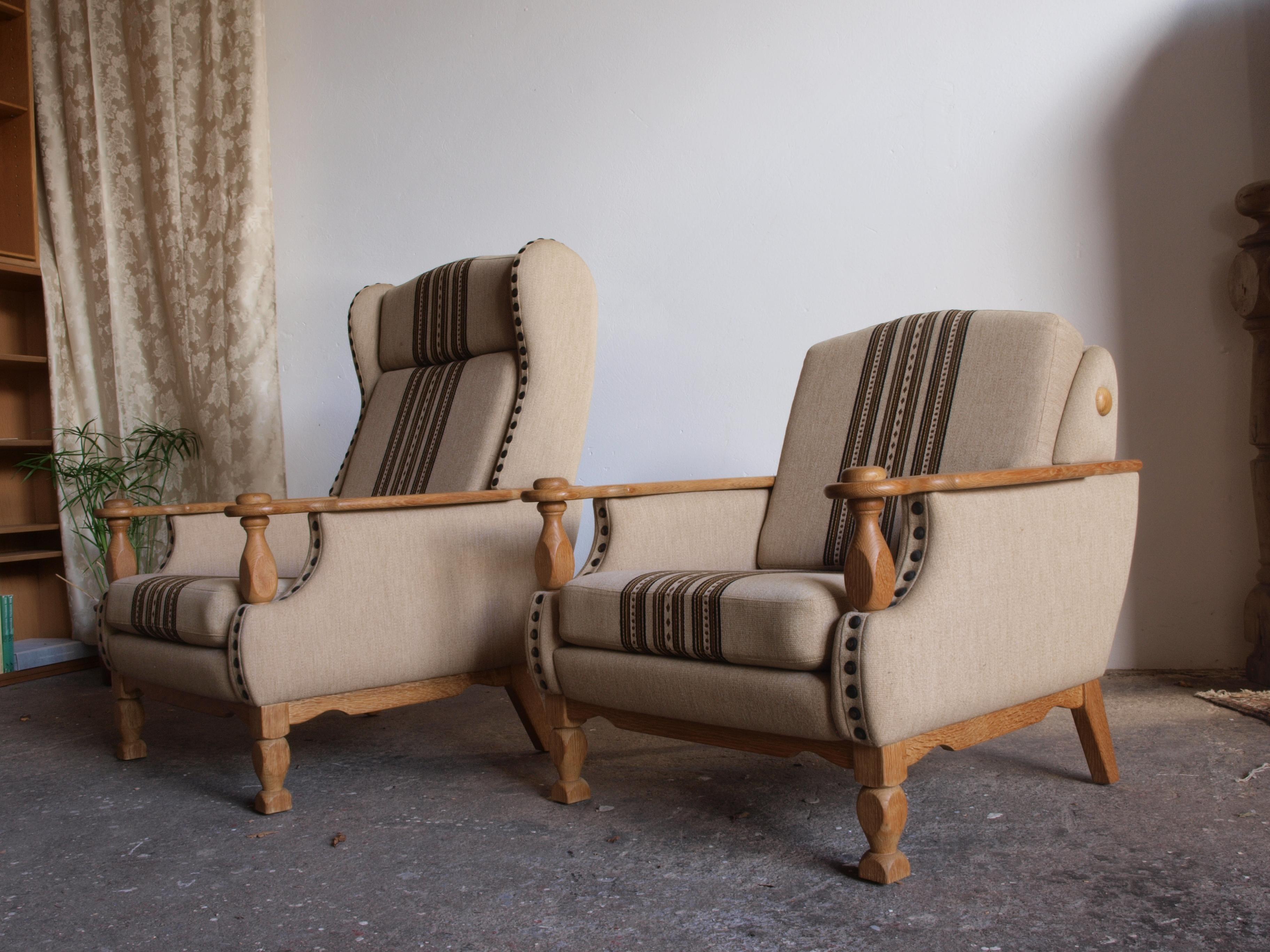 Mid-20th Century Low & High Back Lounge Chairs in Oak attributed to Henning Kjærnulf, 1960s, Set  For Sale