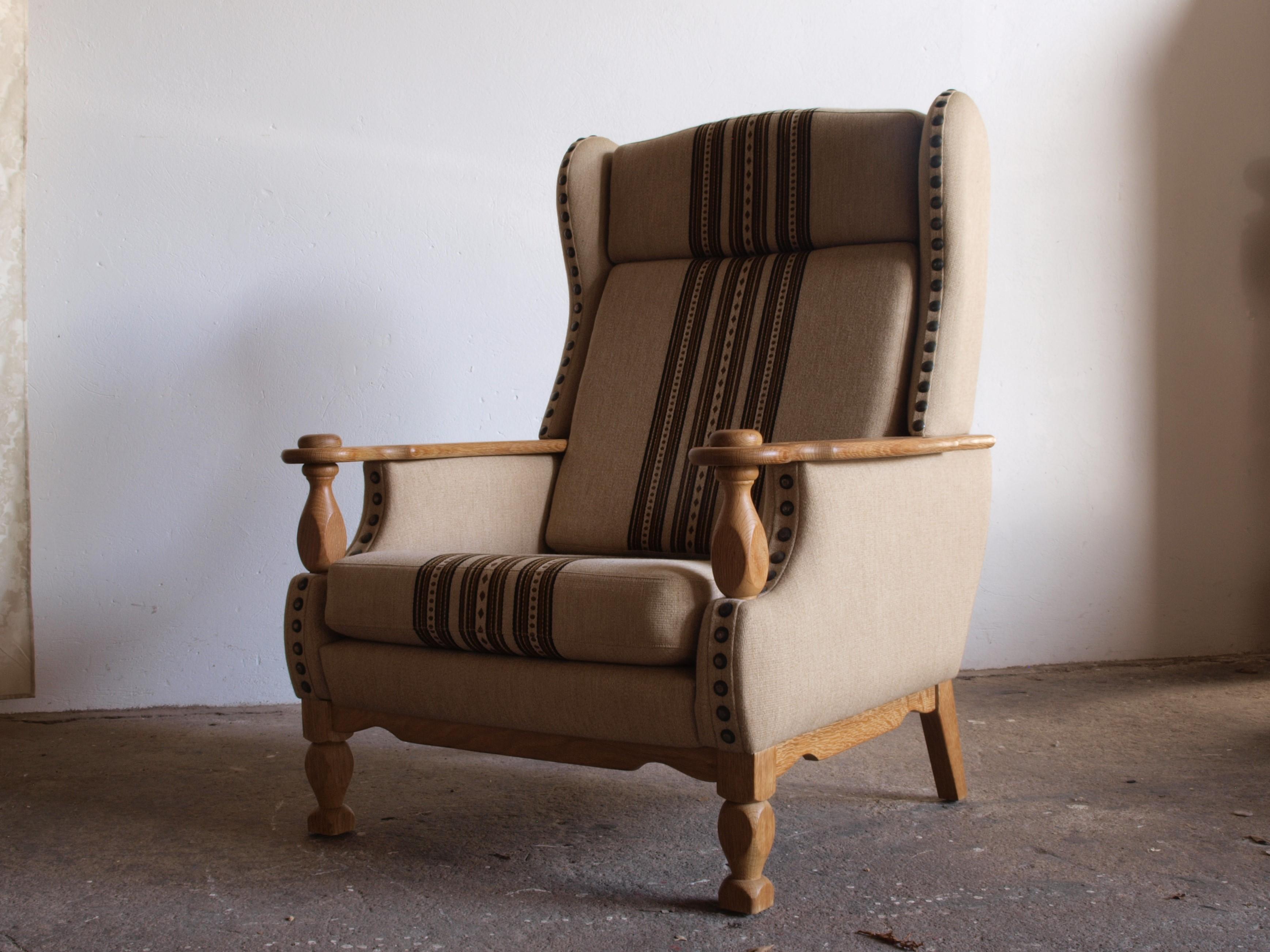 Low & High Back Lounge Chairs in Oak attributed to Henning Kjærnulf, 1960s, Set  For Sale 3