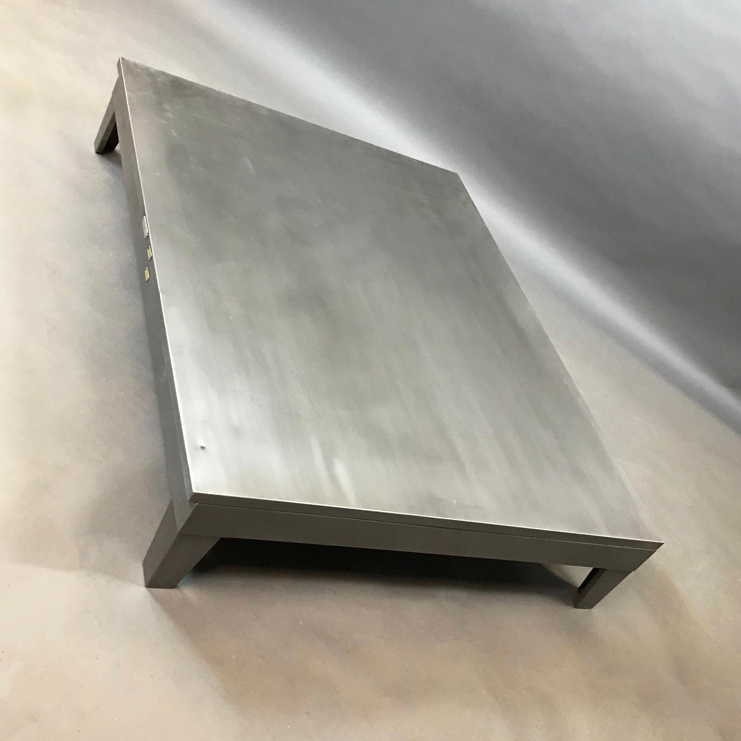 Low Industrial Brushed Steel Coffee Table by Steel Age In Good Condition In Brooklyn, NY