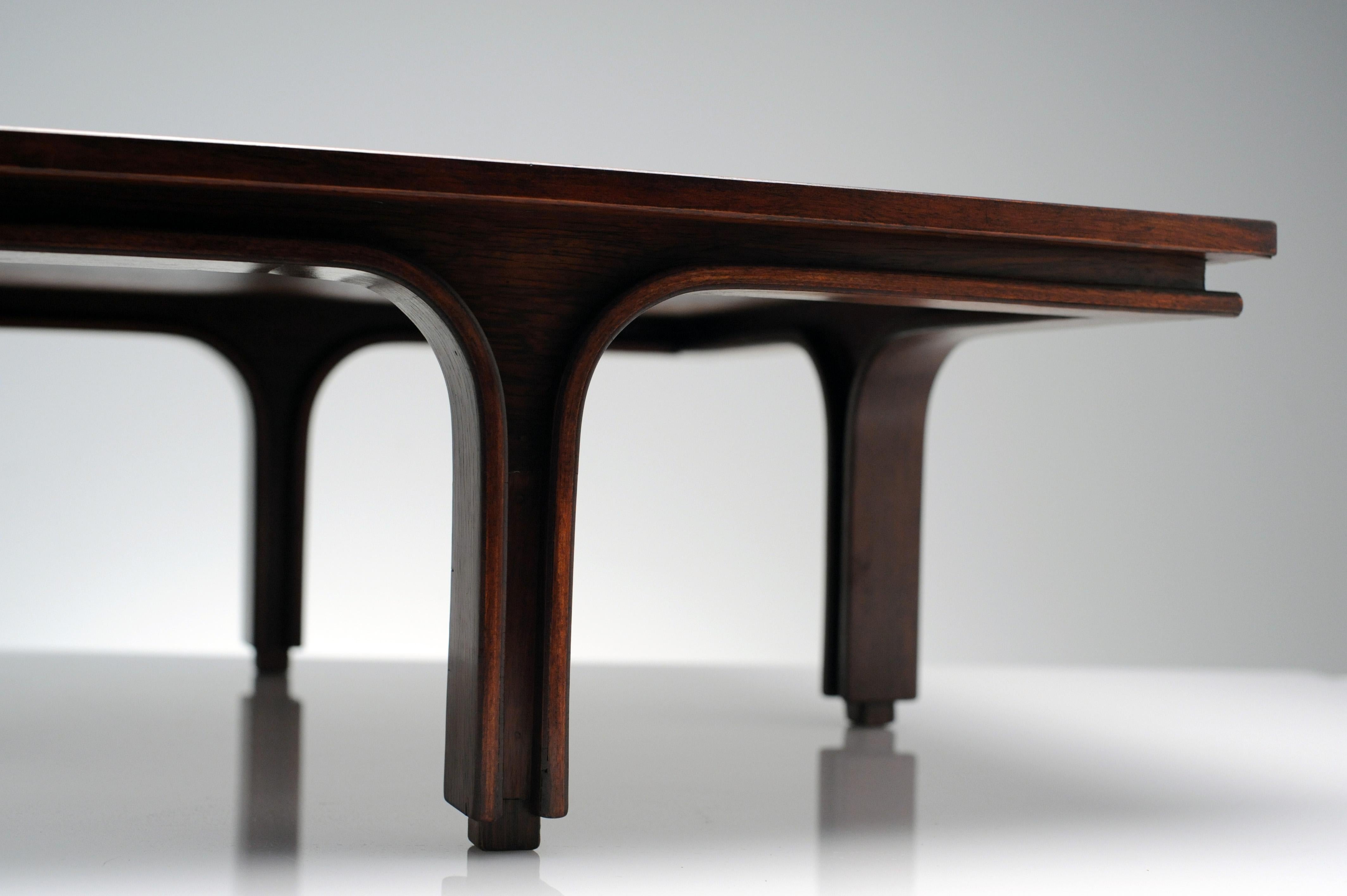 Mid-20th Century Low Italian Modern Rosewood Coffee Table by Gianfranco Frattini, 1956