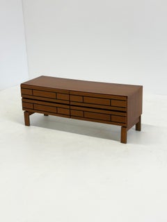 Low Italian wooden sideboard with graphic black lines