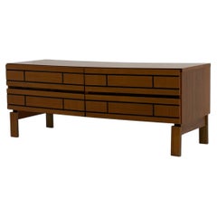 Low Italian wooden sideboard with graphic black lines