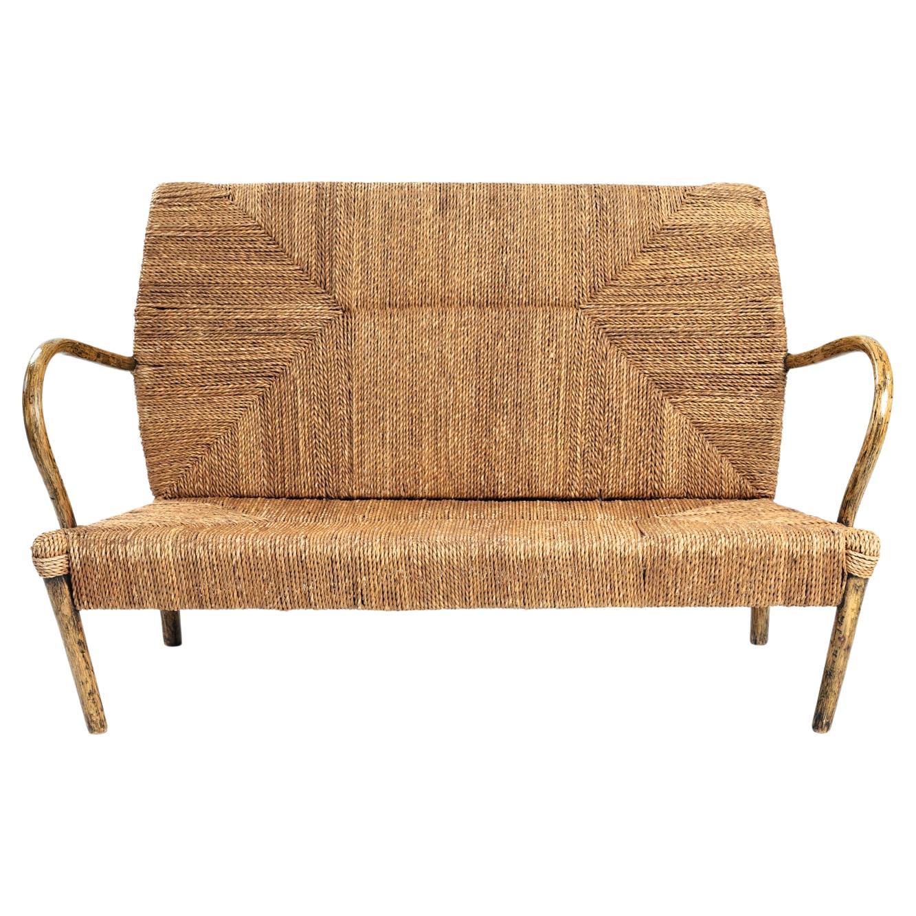 Japanese rope bamboo sofa with beautiful back, 1980s
