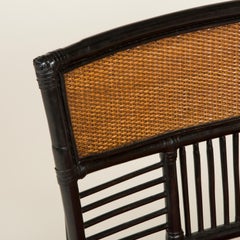 Low Japanese Side Chair with a Slatted Frame and Caned Back and Seat