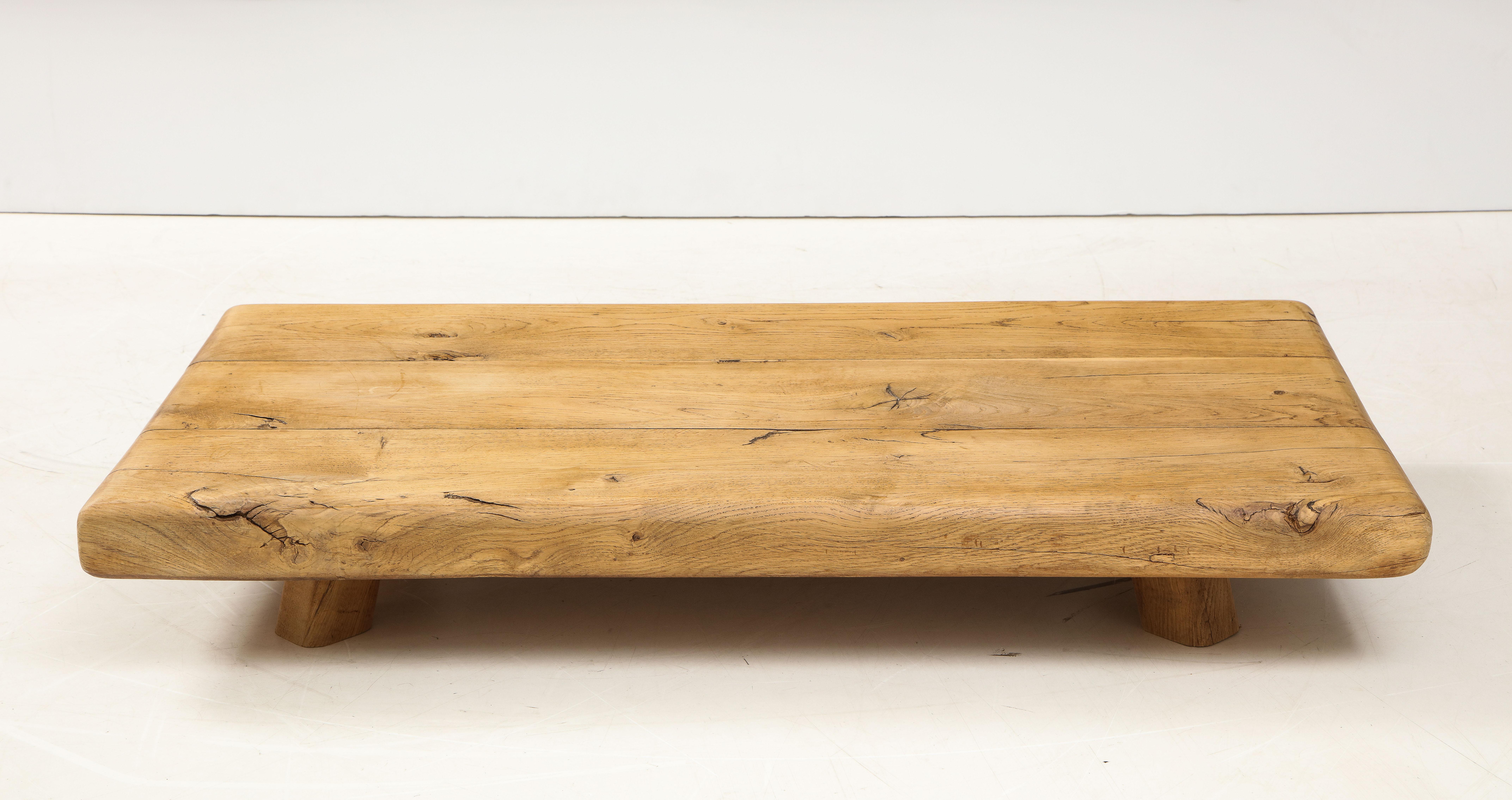 Low Japanese Style Wabi-sabi Chic French Oak Coffee Table, France 4