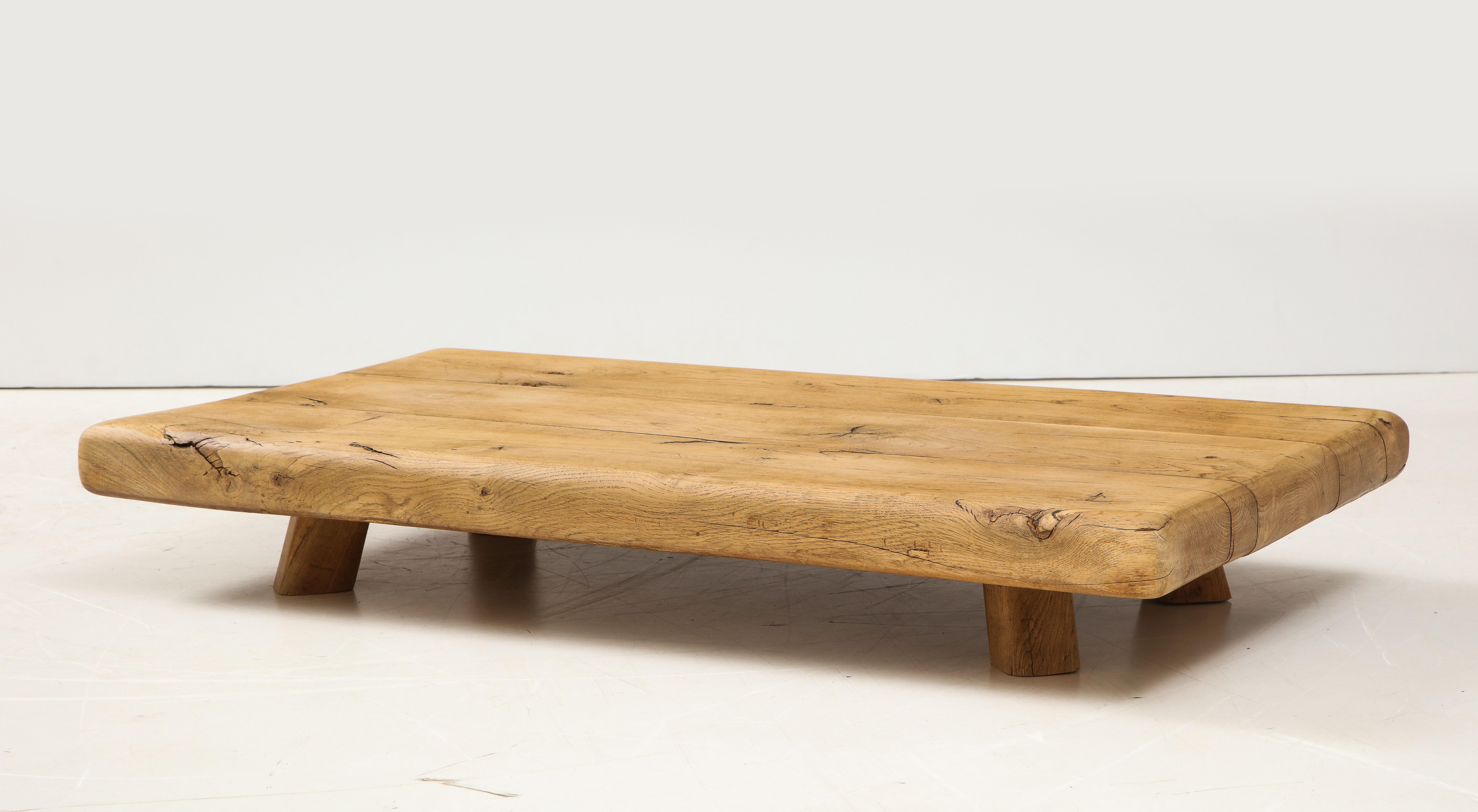 Low Japanese Style Wabi-sabi Chic French Oak Coffee Table with Extraordinarily Thick Top