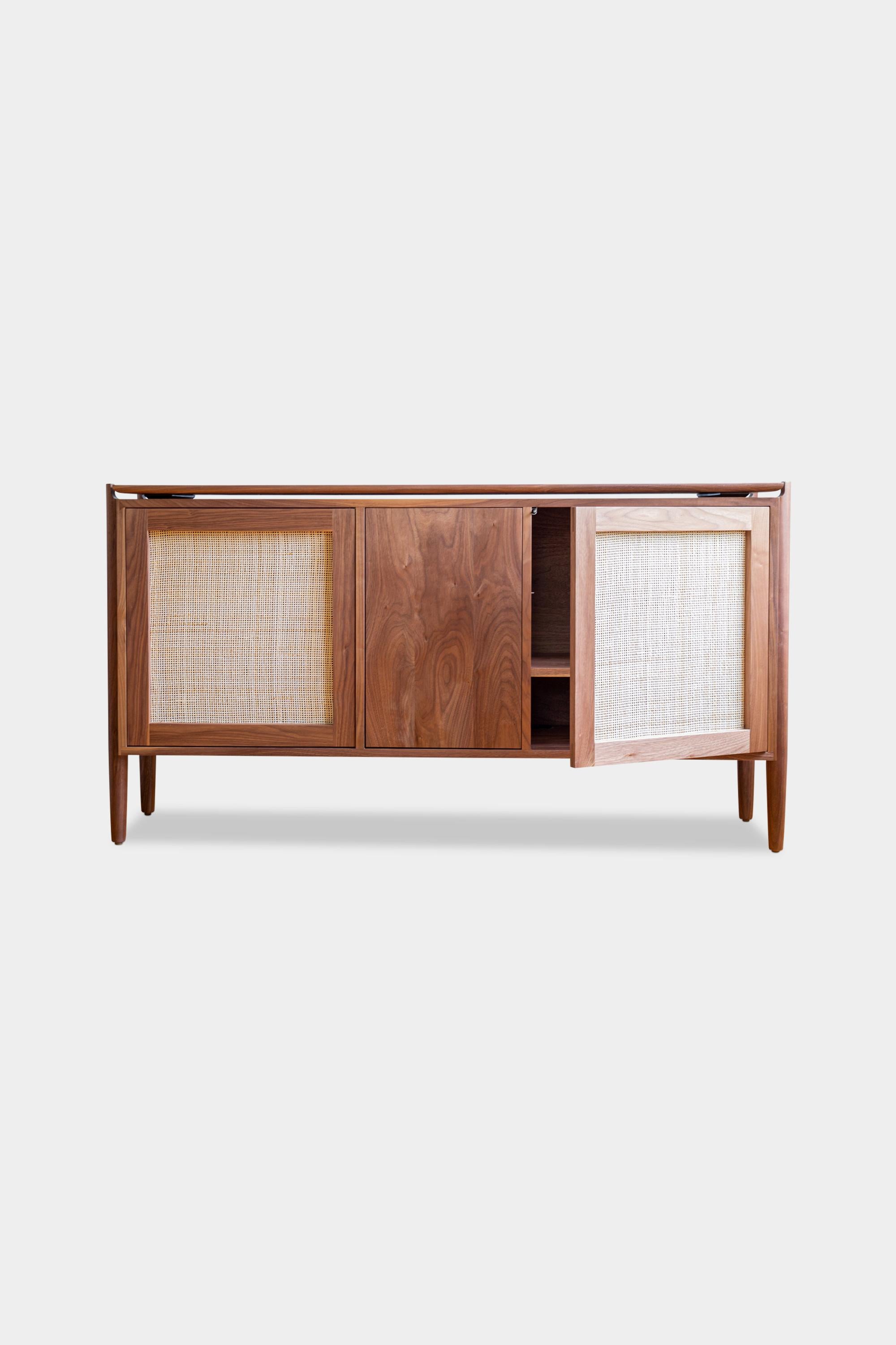 Mid-Century Modern Low KABOT Sideboard in Walnut with 3 Cabinet Doors For Sale