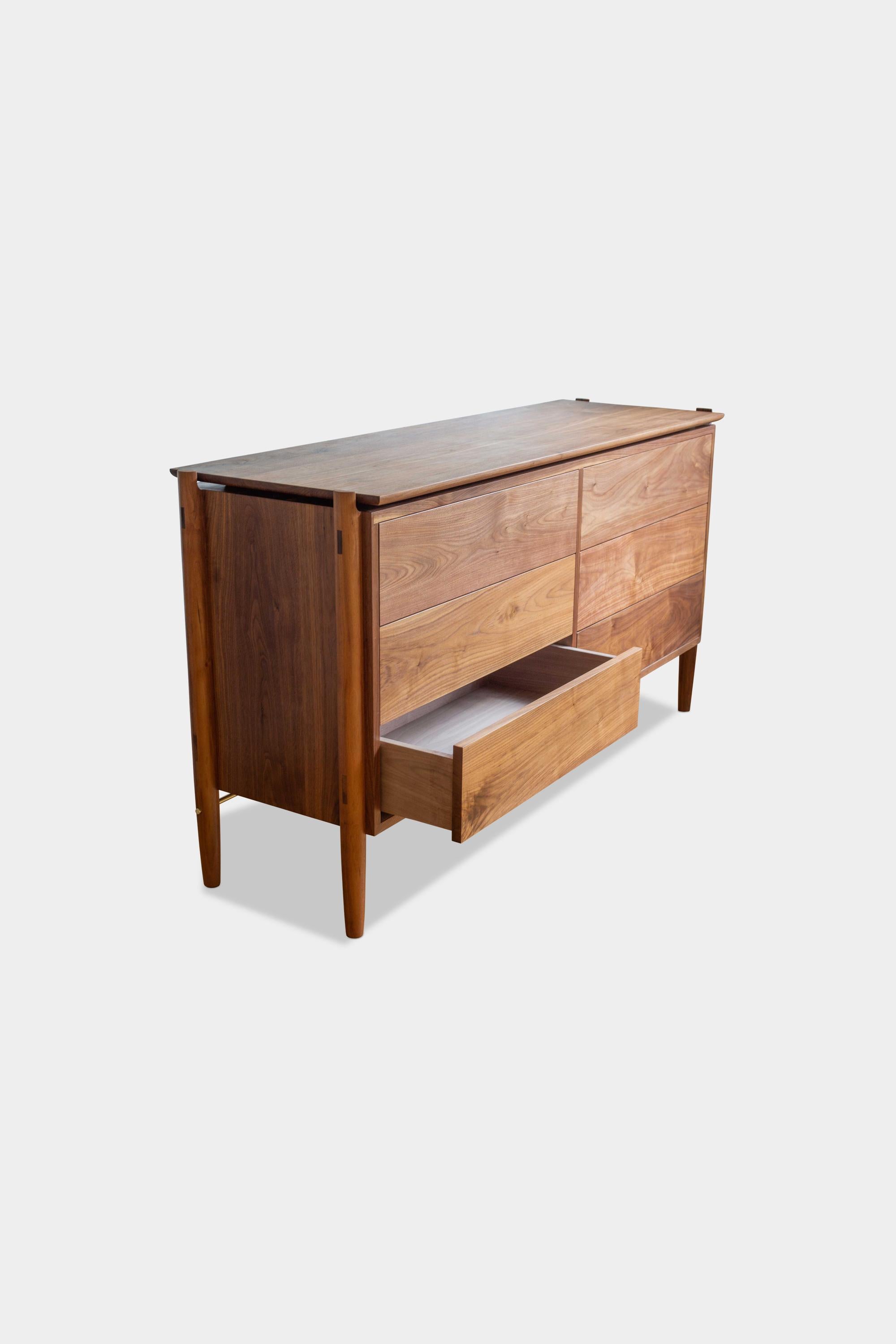 Wood Low KABOT Sideboard in Walnut with 6 Drawers For Sale