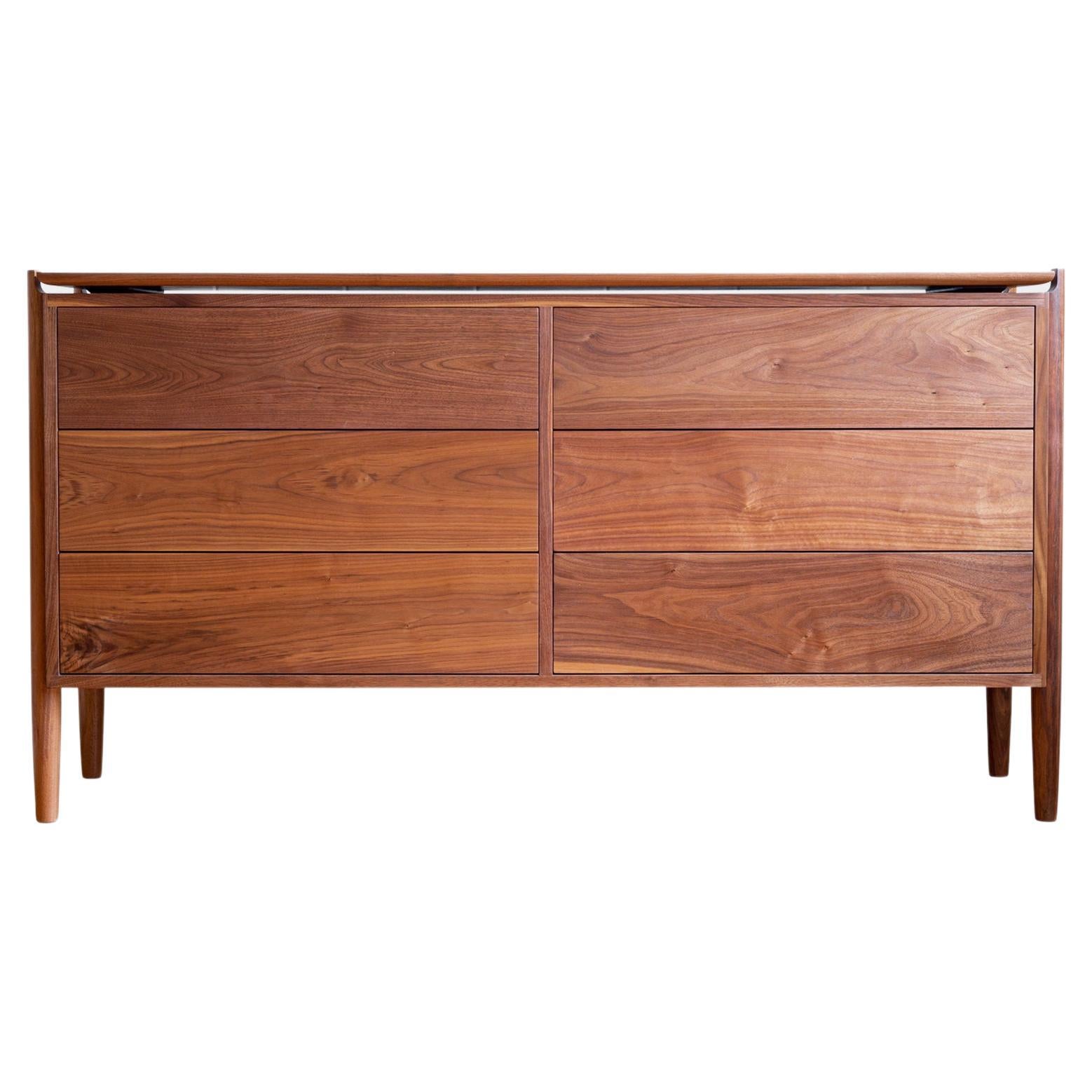 Low KABOT Sideboard in Walnut with 6 Drawers For Sale