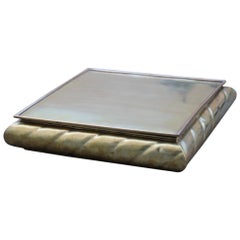 Low Large Square Box in Solid Italian 1970s Brass with Lid