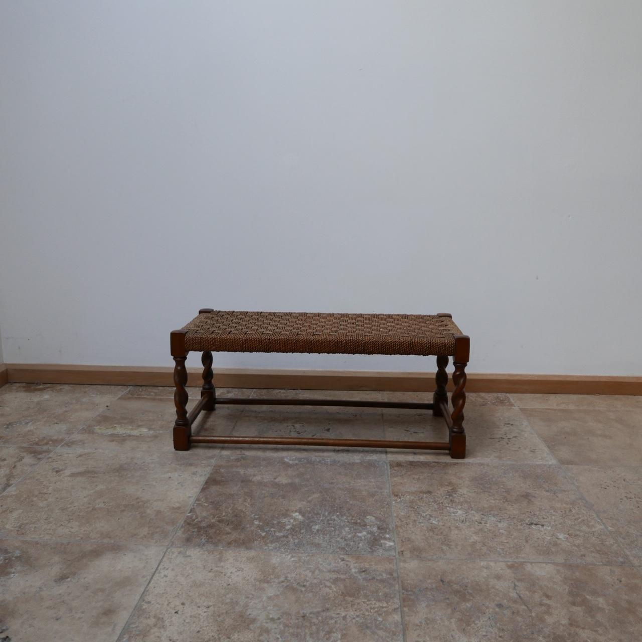 Low Long Midcentury Cord Wooden Stool 1