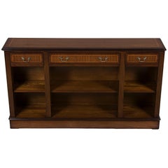 Low Long Narrow Open Mahogany Bookcase with Drawers