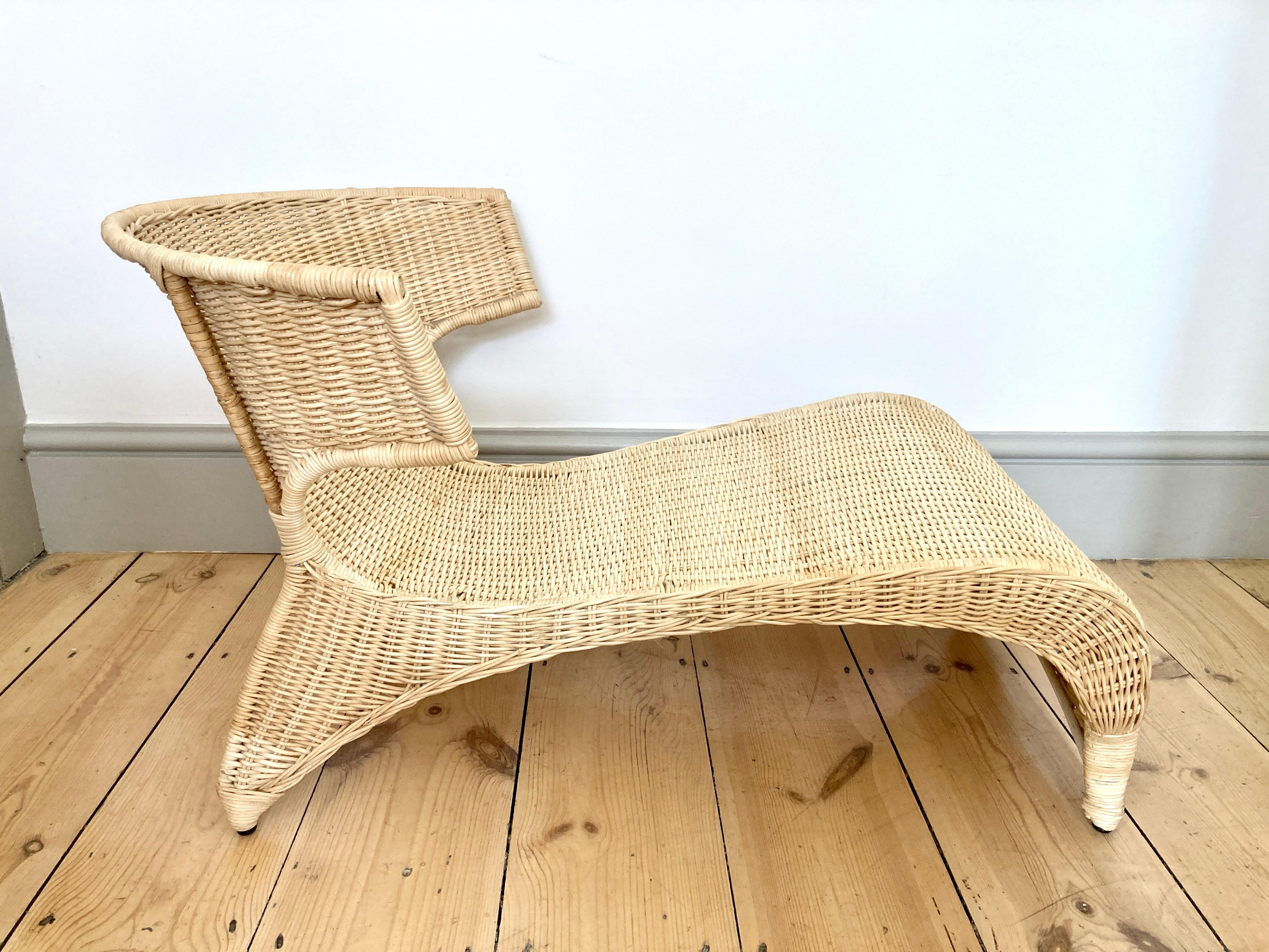 Low Lounge Chair / Chaise Longue by Monika Mulder for Ikea Savo Natural Rattan 5