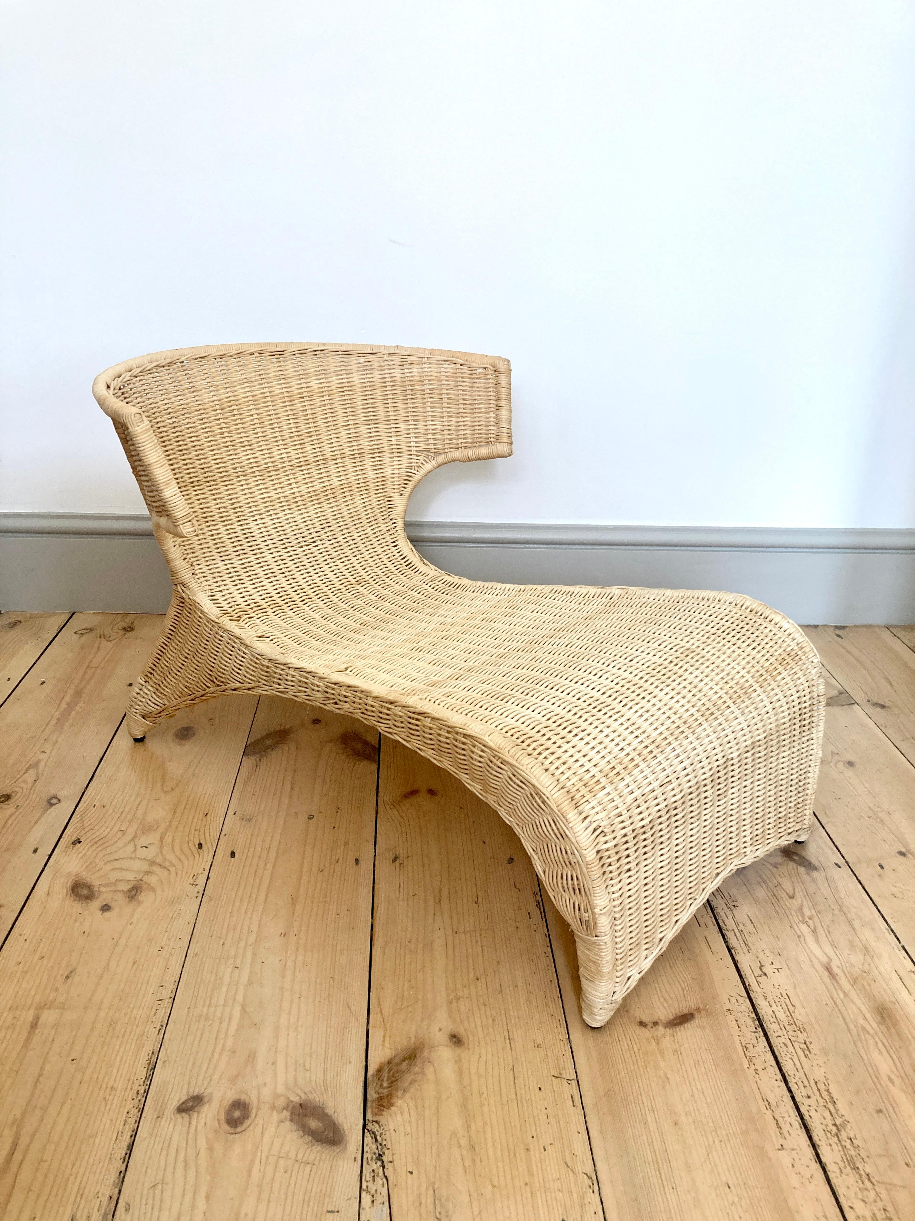 European Low Lounge Chair / Chaise Longue by Monika Mulder for Ikea Savo Natural Rattan