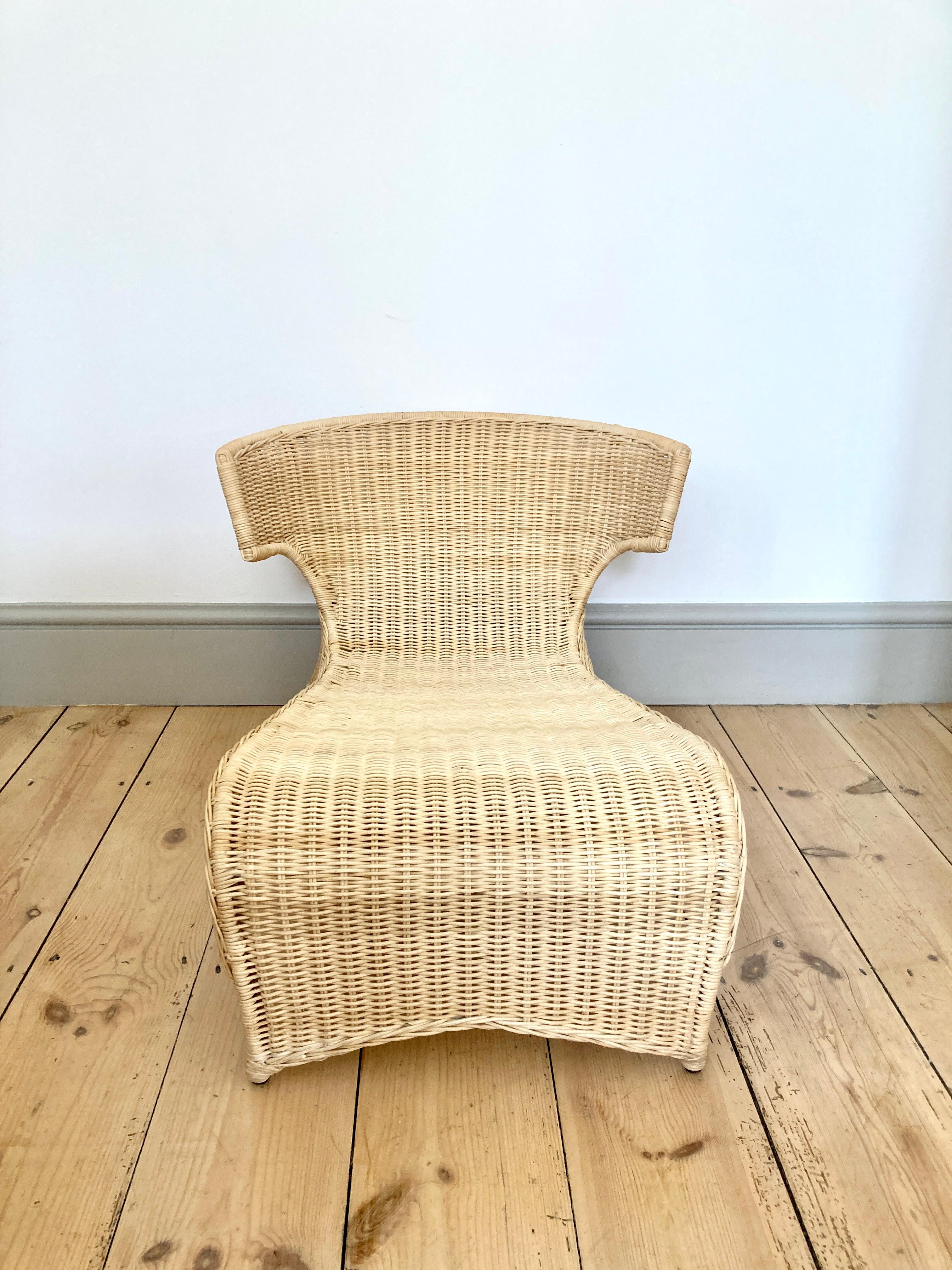 Low Lounge Chair / Chaise Longue by Monika Mulder for Ikea Savo Natural Rattan In Good Condition In Bristol, GB