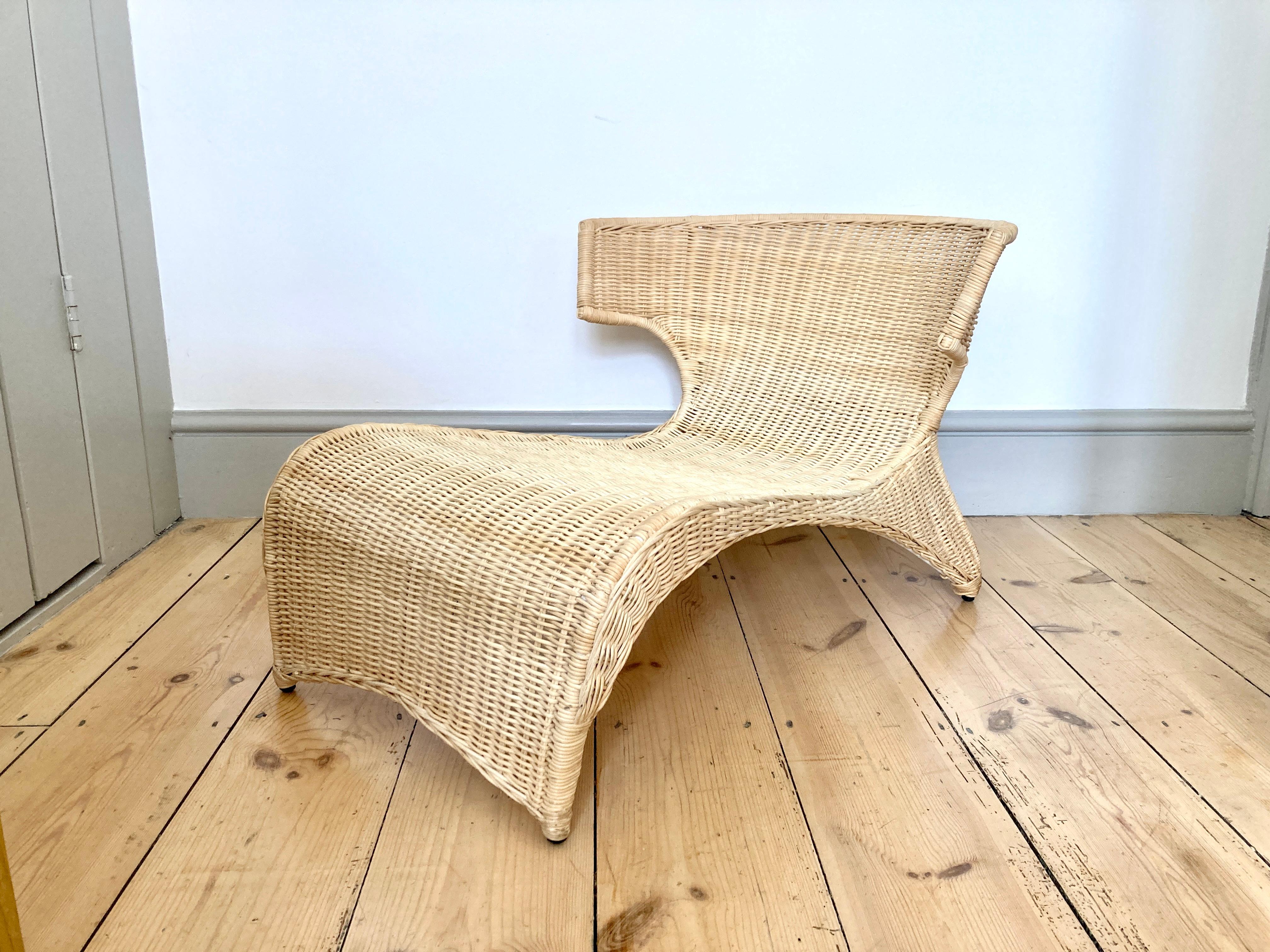 Contemporary Low Lounge Chair / Chaise Longue by Monika Mulder for Ikea Savo Natural Rattan
