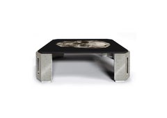 Low Lounge Cocktail Table "Skull" in hand-dyed birds-eye maple marquetry