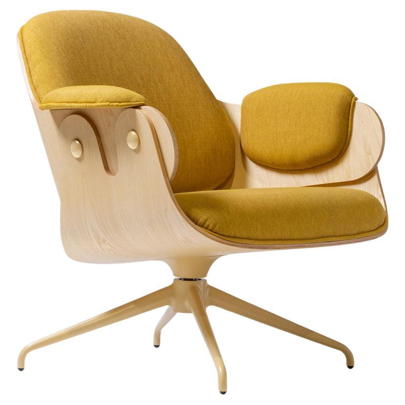 Modern Yellow Low  Lounger Armchair Jaime Hayon Wood Swivel Fabric Upholstered