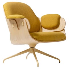Low Lounger, Swivel Wooden Armchair upholstered in fabric by Jaime Hayon
