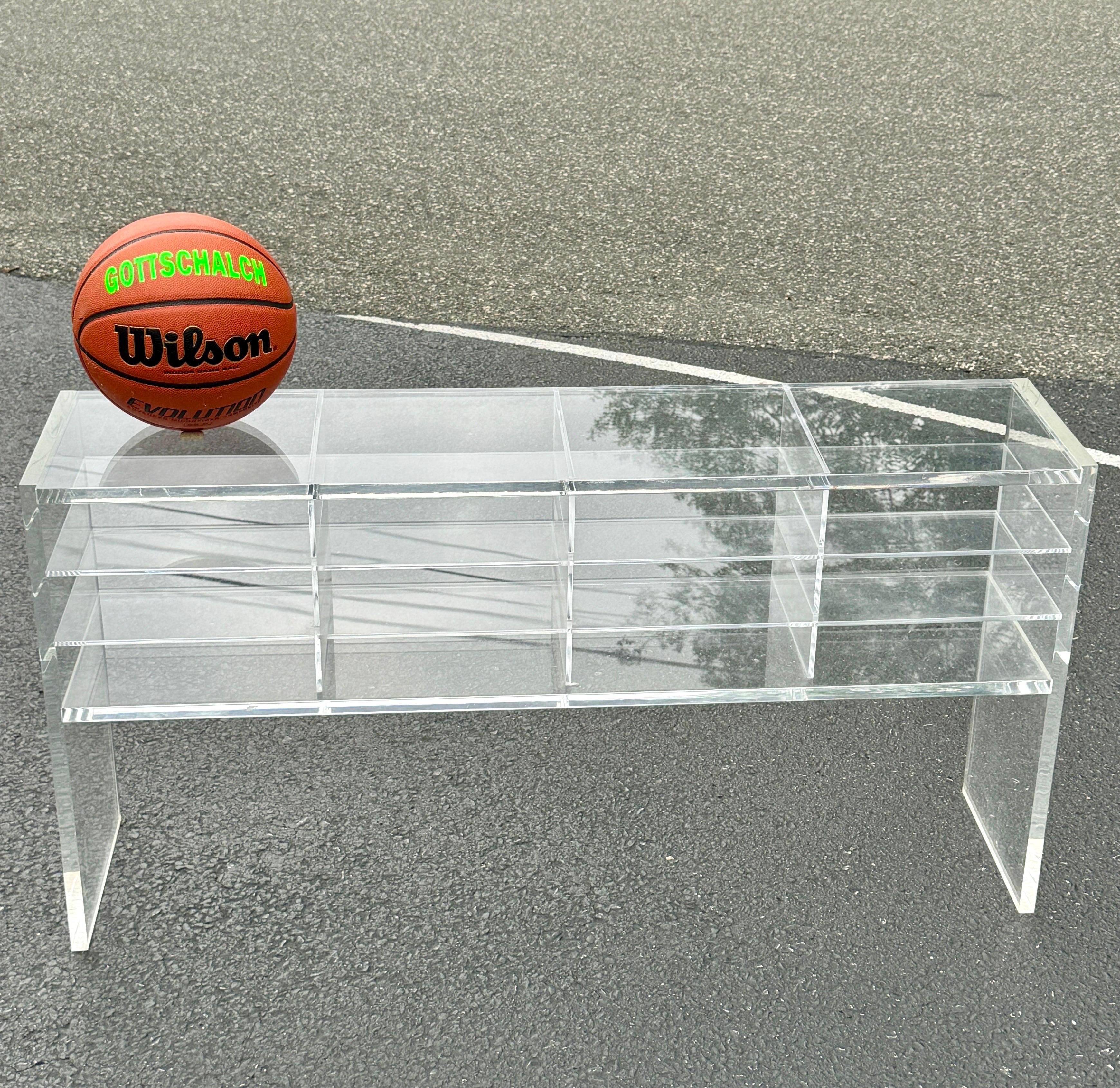 Low MCM Thick Lucite Console Table Shelf with 12 Sections For Sale 3