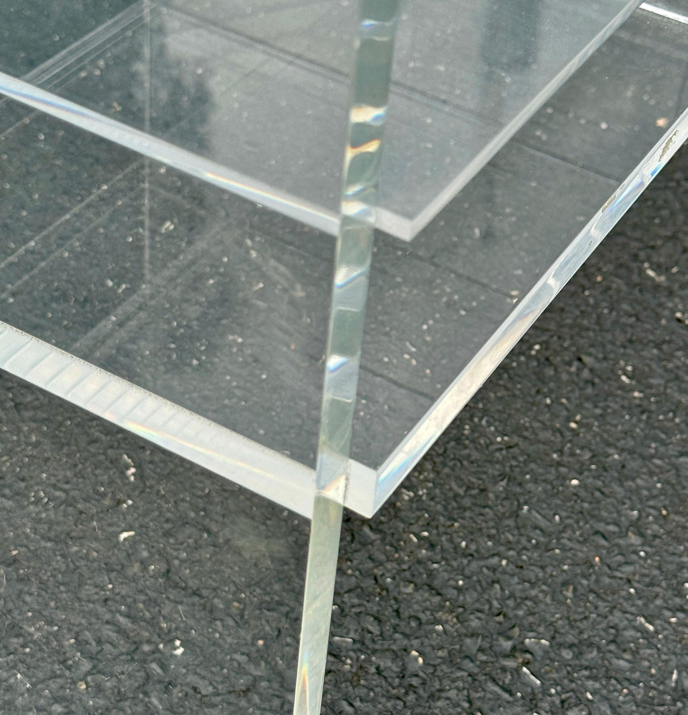 Low MCM Thick Lucite Console Table Shelf with 12 Sections For Sale 4