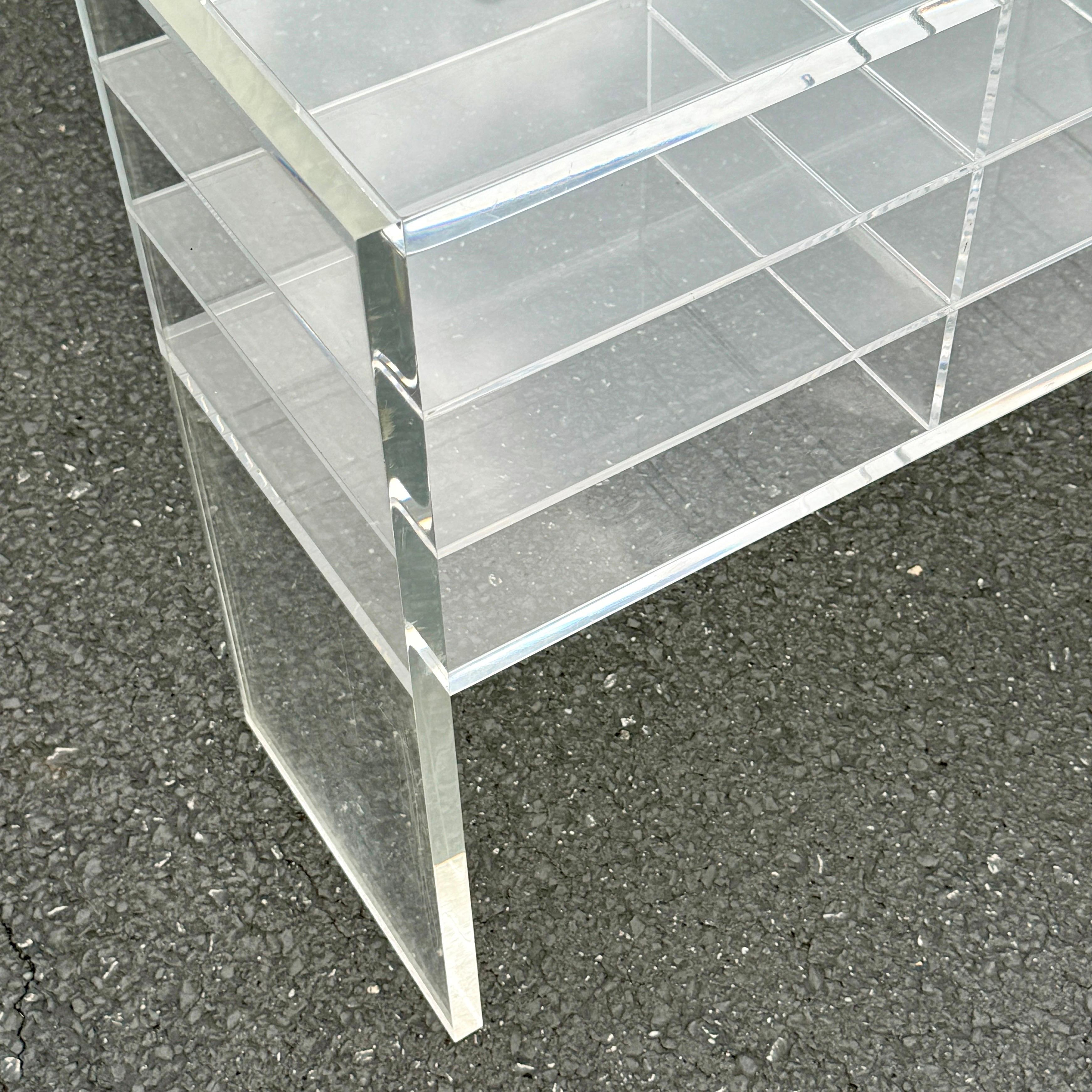 Low MCM Thick Lucite Console Table Shelf with 12 Sections For Sale 5
