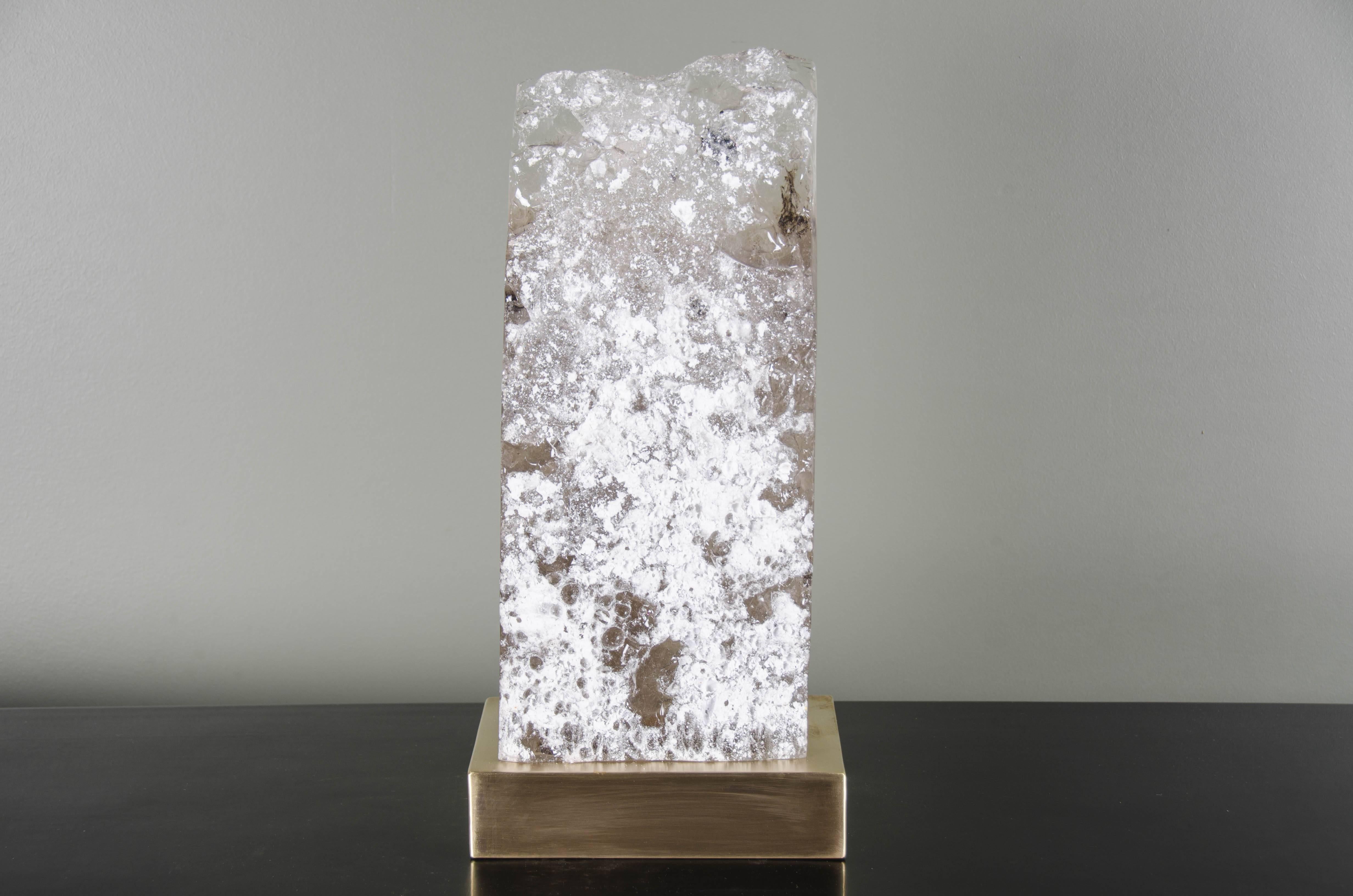 Contemporary Low Meru Light by Robert Kuo, Crystal and Brass, Limited Edition, in Stock For Sale