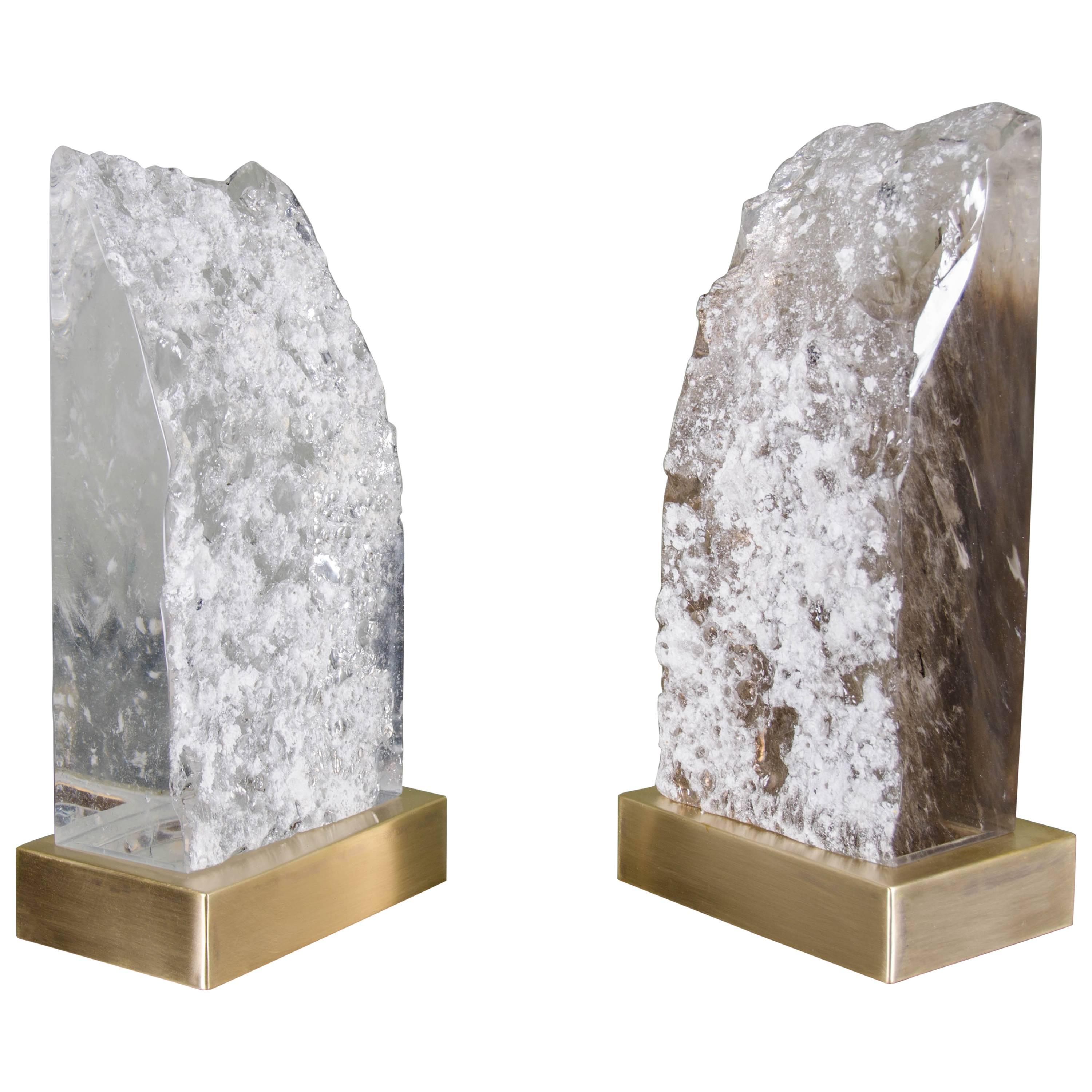 Low Meru Light by Robert Kuo, Crystal and Brass, Limited Edition, in Stock For Sale