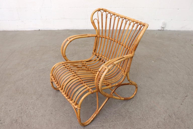 Low Midcentury Bamboo Lounge Armchair In Good Condition In Los Angeles, CA