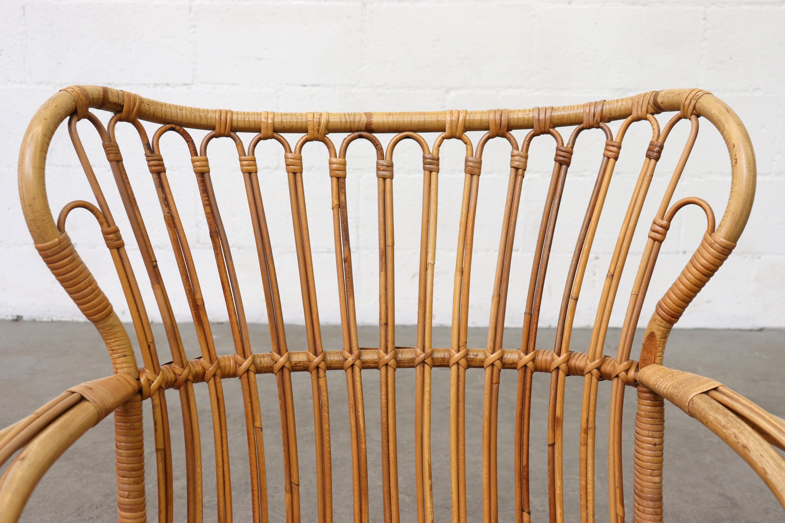 Woven Low Midcentury Bamboo Lounge Armchair