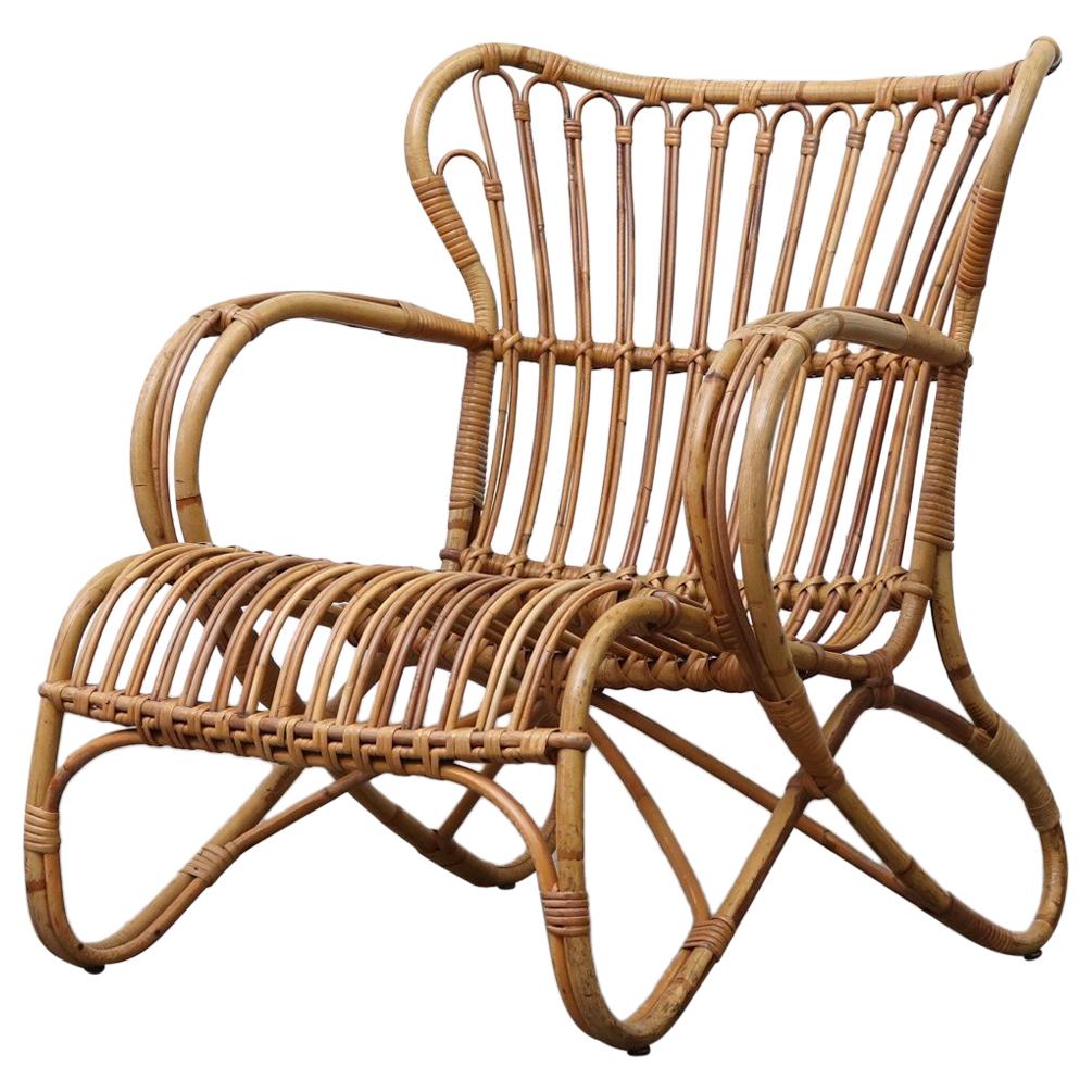 Low Midcentury Bamboo Lounge Armchair