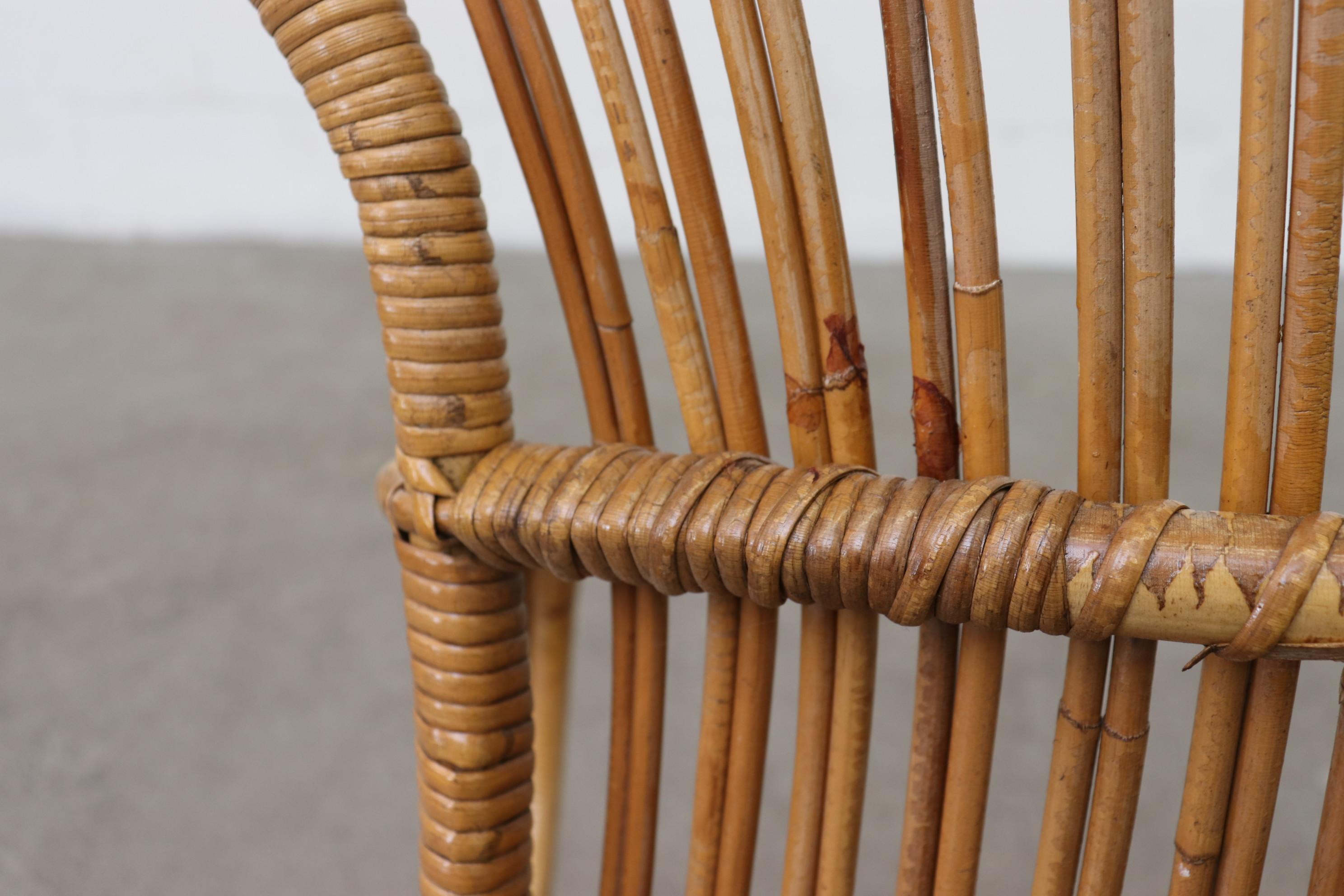 Low Midcentury Bamboo Rattan Lounge Chair 2