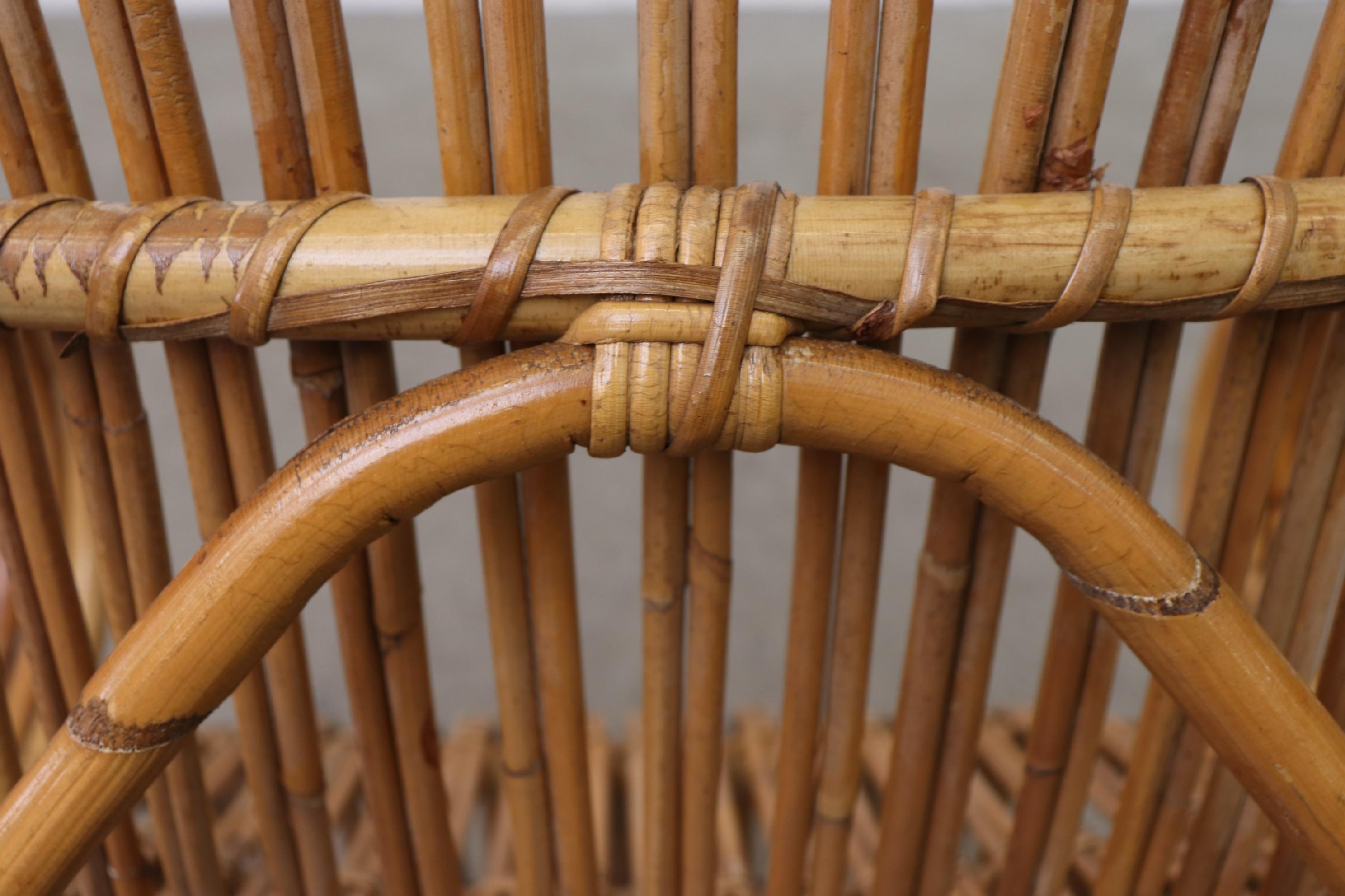 Low Midcentury Bamboo Rattan Lounge Chair 3