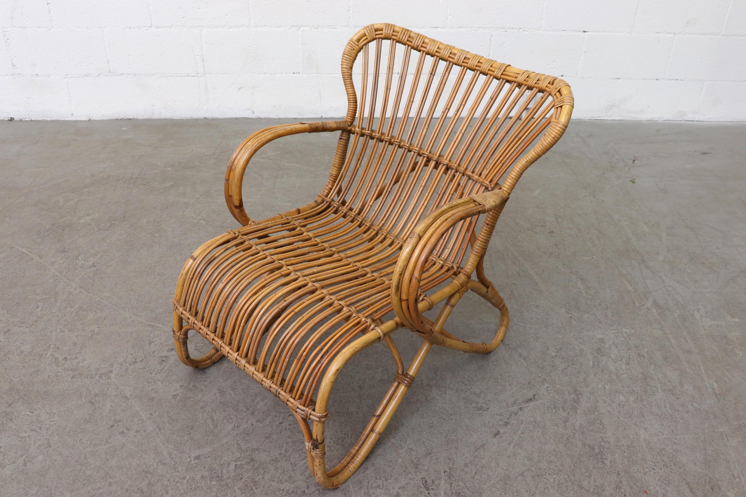 Mid-Century Modern Low Midcentury Bamboo Rattan Lounge Chair